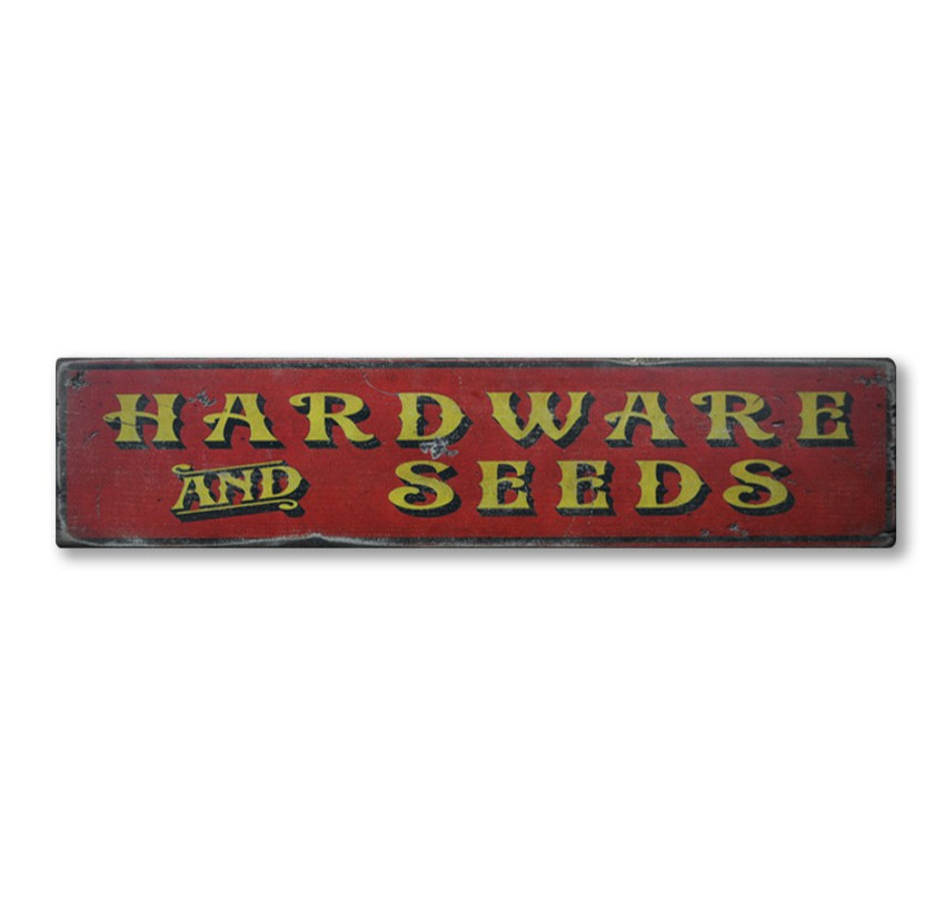 Primitive Hardware & Seeds Sign -Rustic Hand Made Vintage Wooden Sign