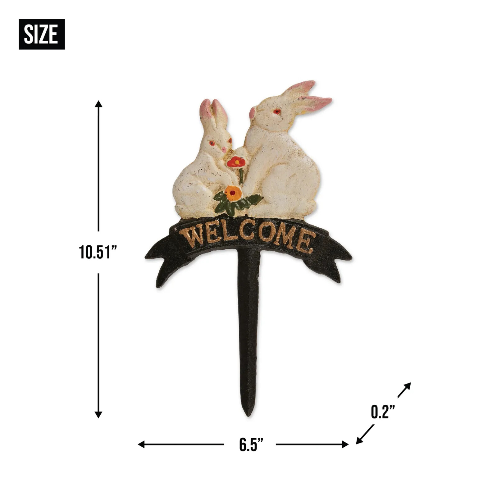 Rabbit Family Garden Stake Welcome Cast Iron Bunnies Yard Lawn Decor 10 3/4″