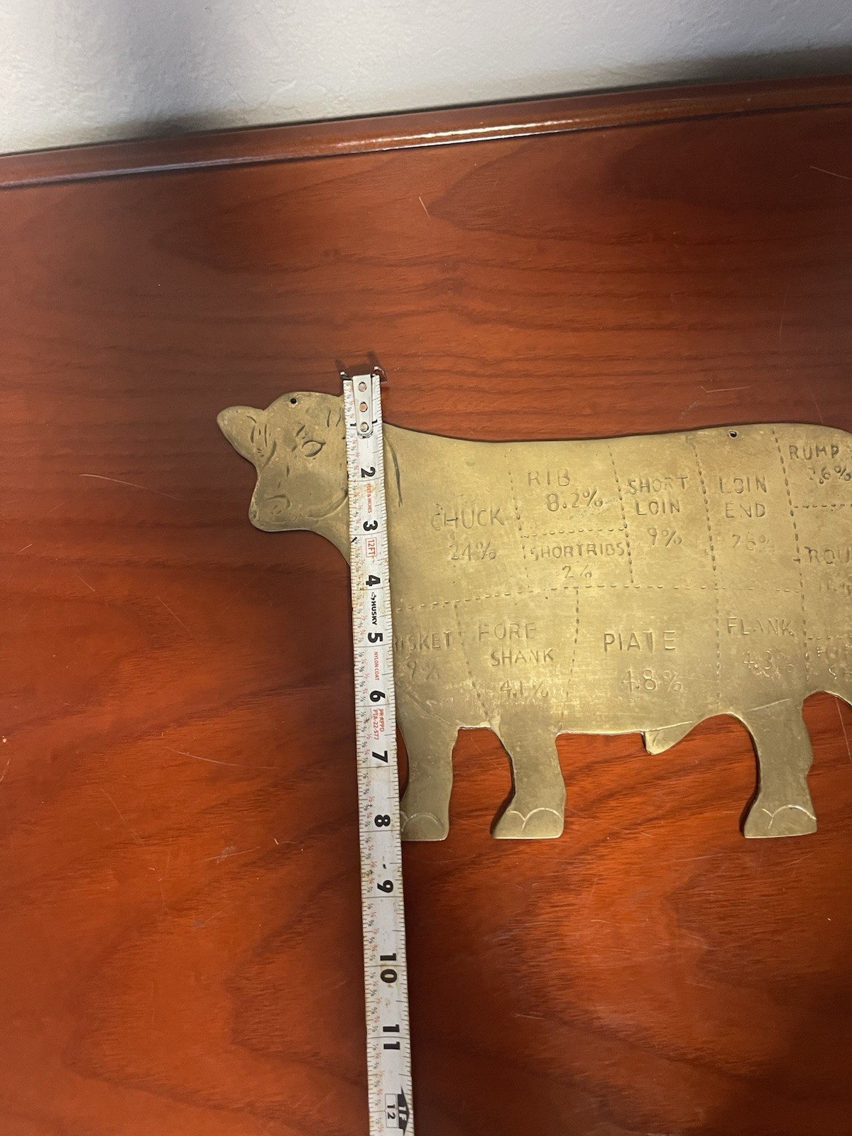 Vintage Brass Cow Butcher Cuts Wall Plaque Kitchen Decor 12” x 8”
