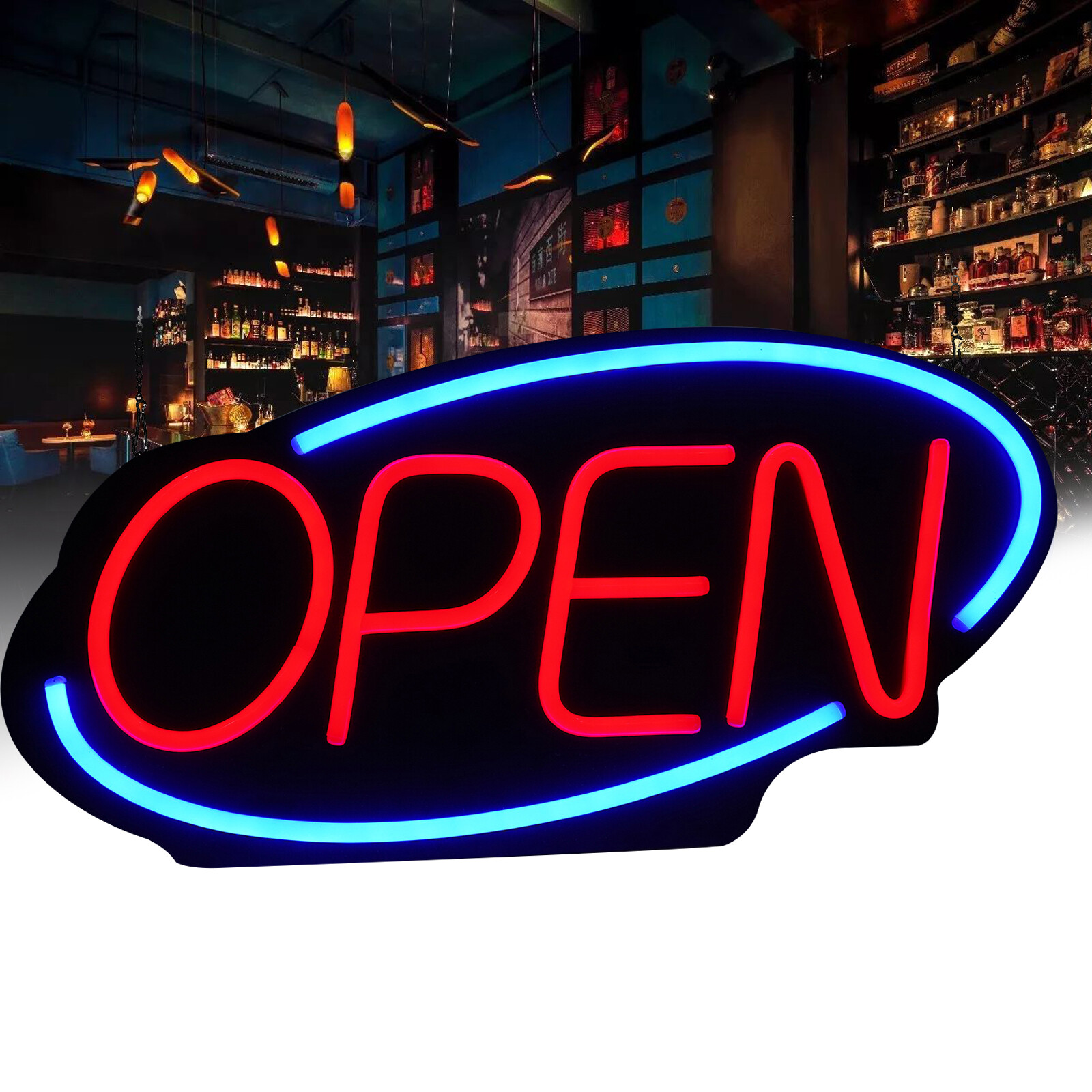 LED Neon Open Sign-24x12in Wall Hanging Brightness Adjustable for Store Cafe Art