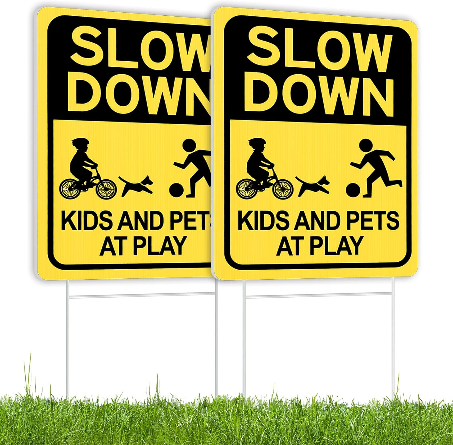 Slow down Sign with Metal Stake 2Pack, Kids and Pets at Play Sign,16″ X 12″ Corr
