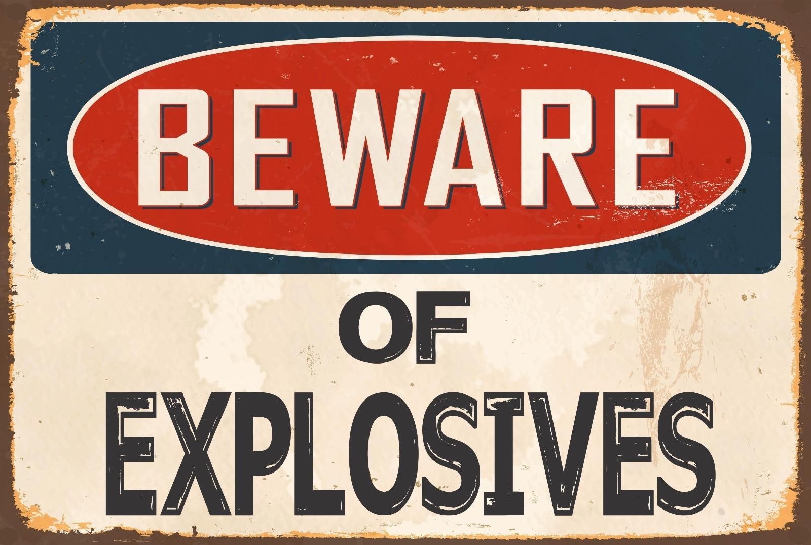 Aluminum Danger Sign Beware Explosives 8×12 Metal Funny Vintage Sign