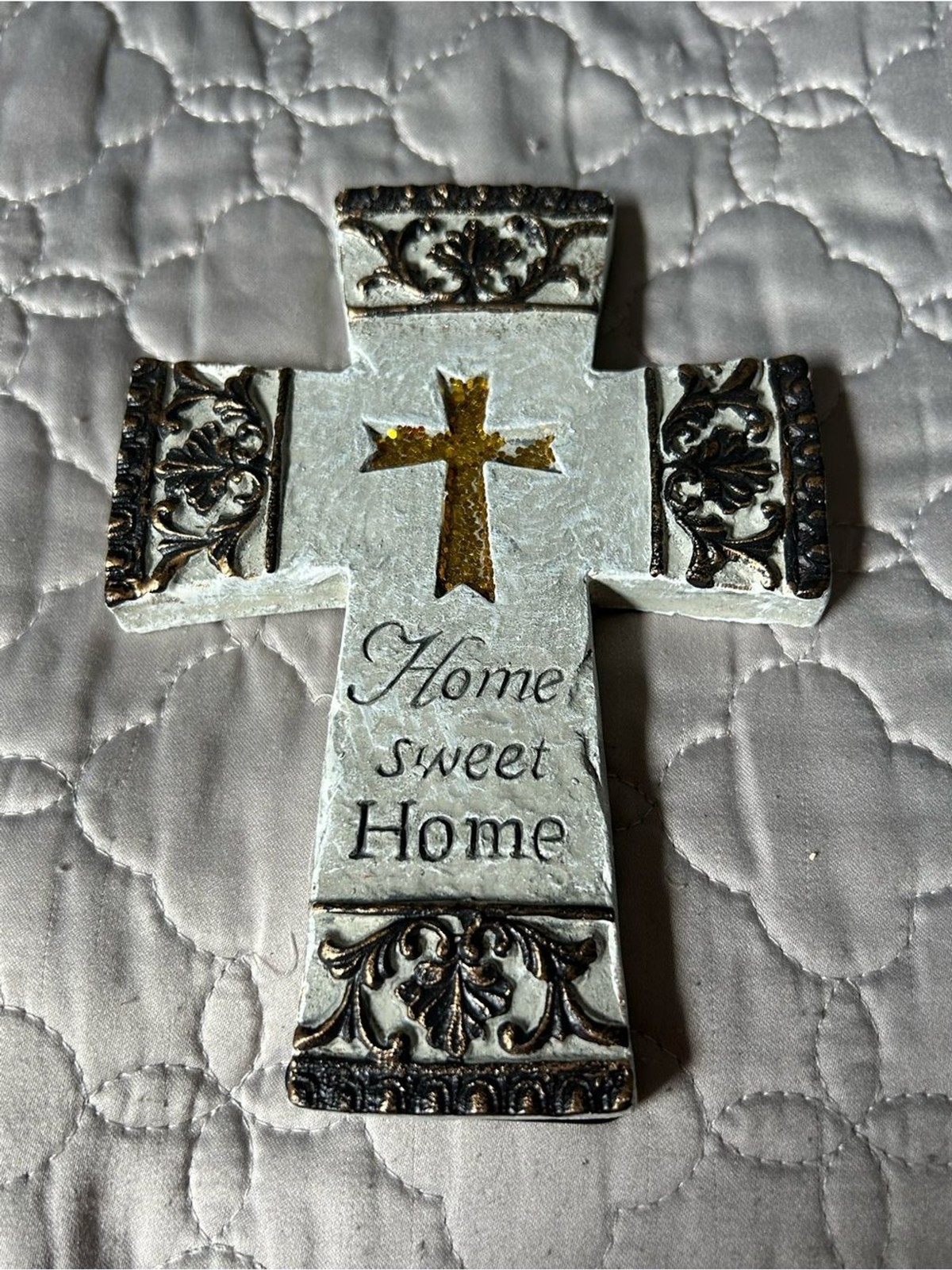 Source Unknown White and Gold Decorative Home Sweet Home Cross Wall Accent