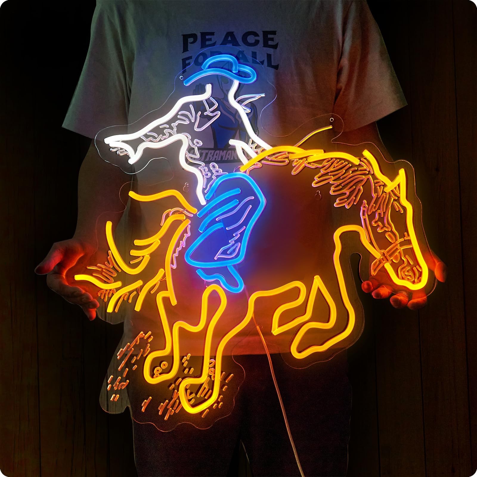 Large Cowboy Neon Wall Sign – Hip Hop Party Decor for Teen Room, Man Cave, Bar,