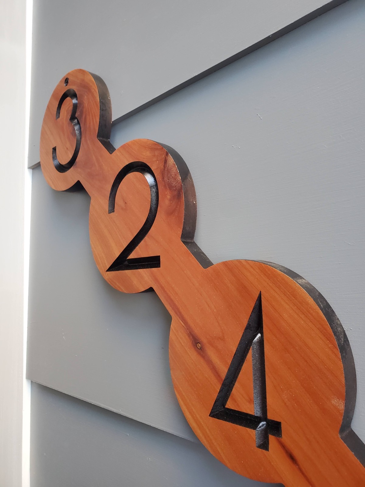 House Sign Modern Home Address Street Number Plaque Diagonal MCM Circles Wood