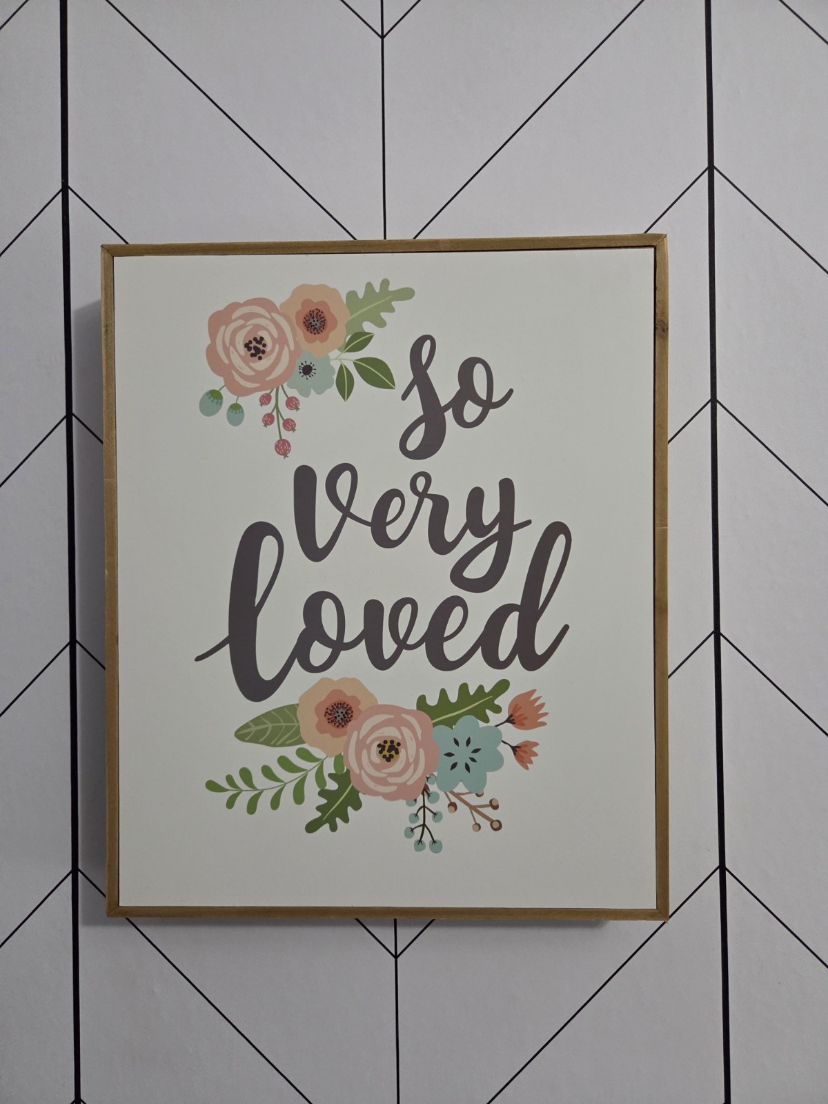 Hobby Lobby “So Very Loved” Floral Wood Framed Decorative Wall Art 16x14x1 in