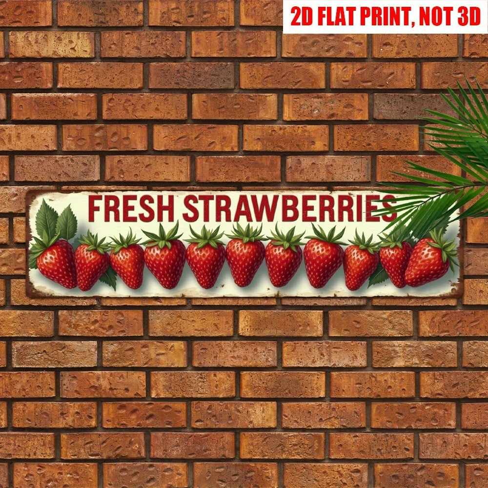 Tin Signs Fresh Strawberries 16×4 Rustic Garden Metal Decor Kitchen Cottage Farm
