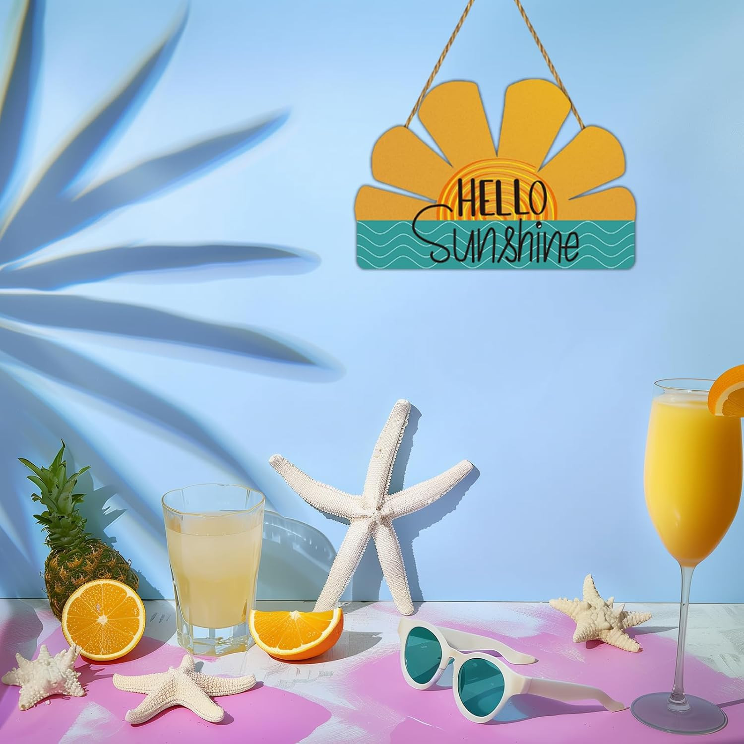 Summer Decor Summer Door Decor Sun Shape Hanging Plaque Pool Decorations Wooden