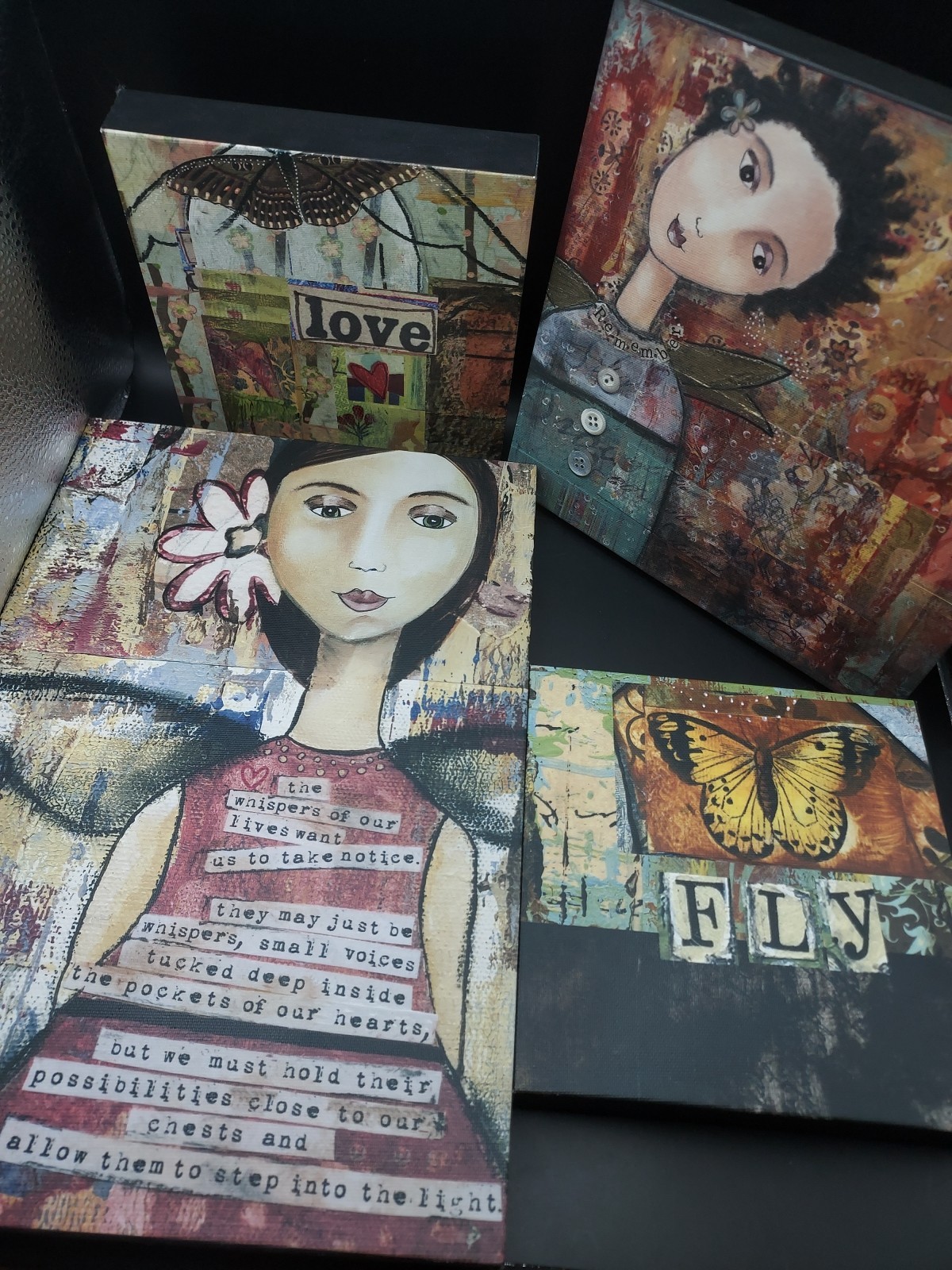 Lot of 4 Kelly Rae Roberts Wall Art Remember, Fly & Love 12” x 8” Demdaco 2009