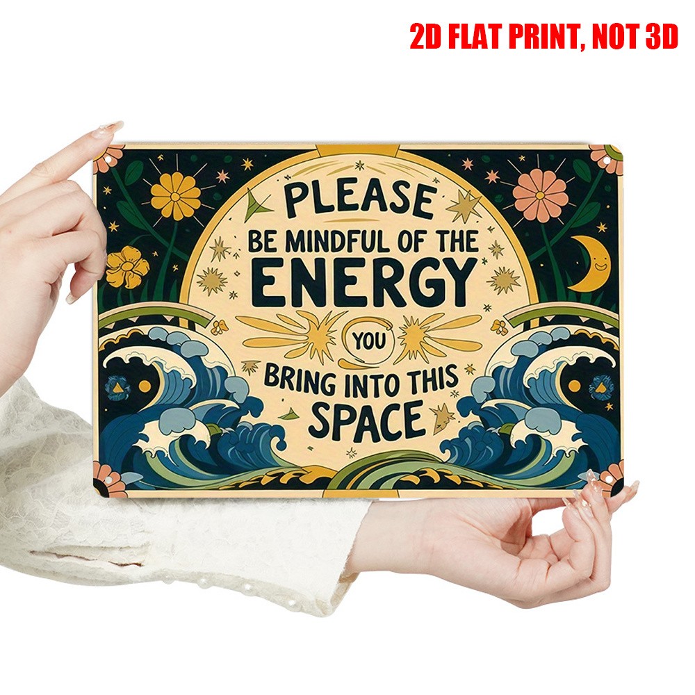 Positive Vibe Energy Metal Sign Boho Moon Floral Indoor Home Wall Decor Plaque