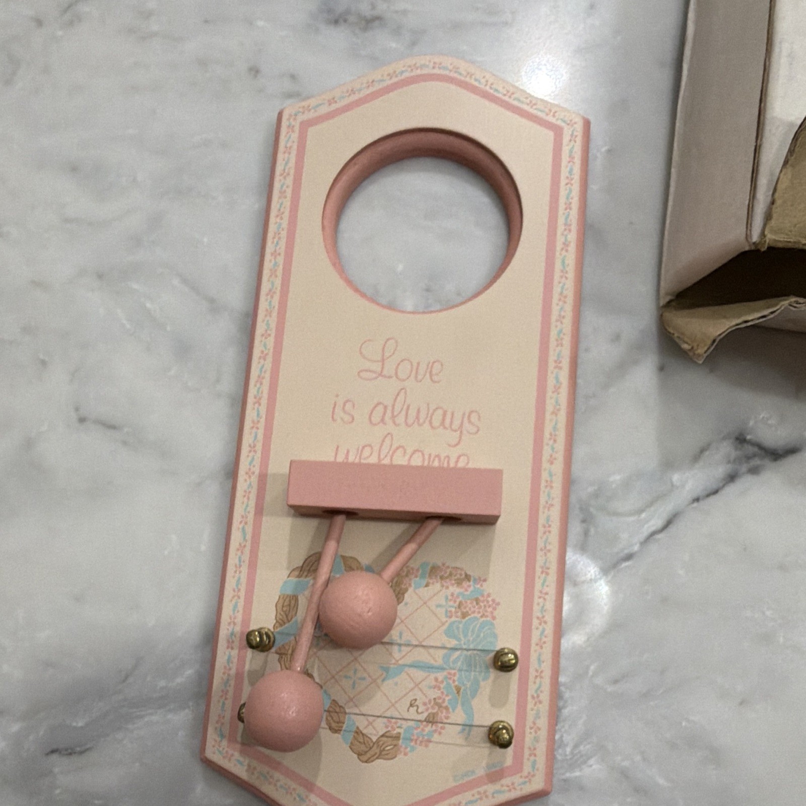 House of Lloyd Love Is Welcome Doorknobber Pink Wood Door Decor 10in MPN 291050