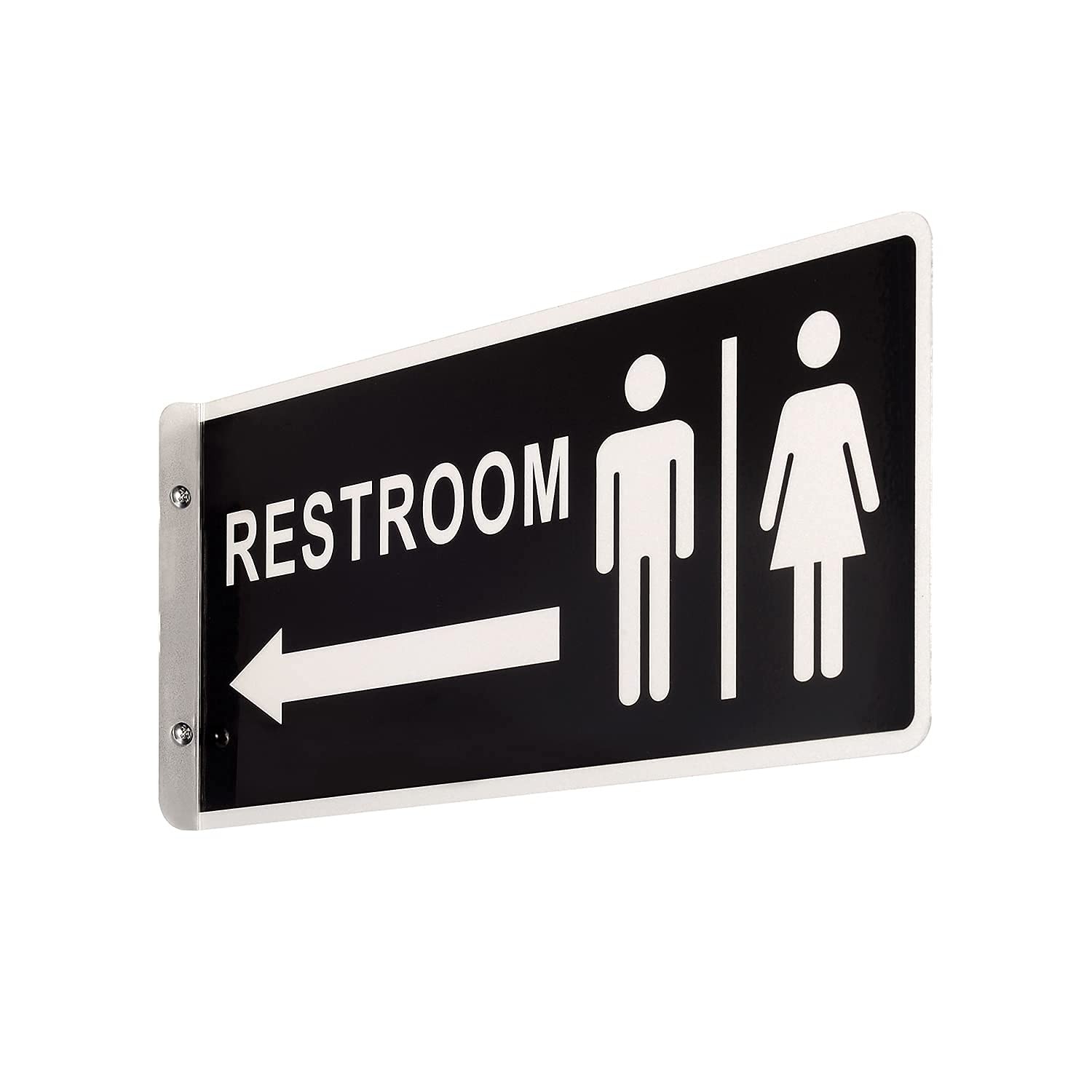 Double Sided Metal Restroom Sign, Aluminum Bathroom Sign for Home and Office, 12
