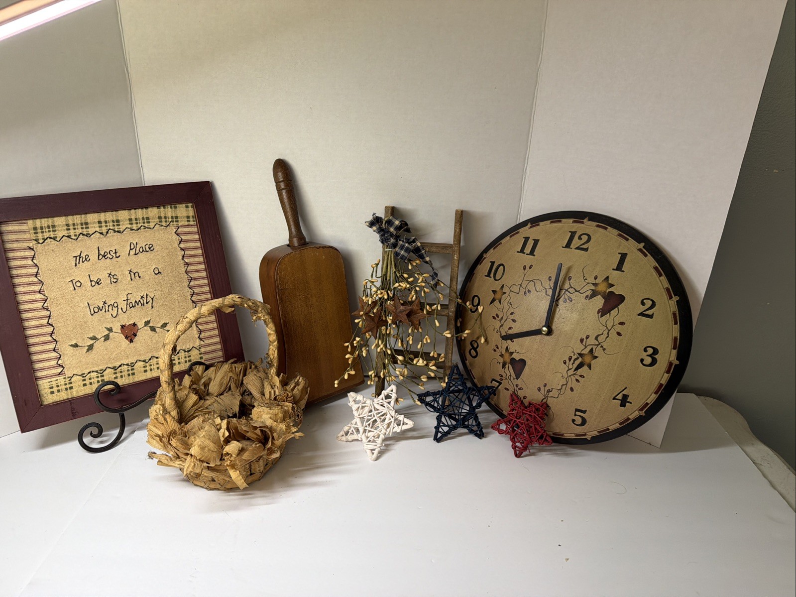 Lot Of Vintage Primitive Country Decor Farmhouse Wooden Scoop Clock Star Ladder