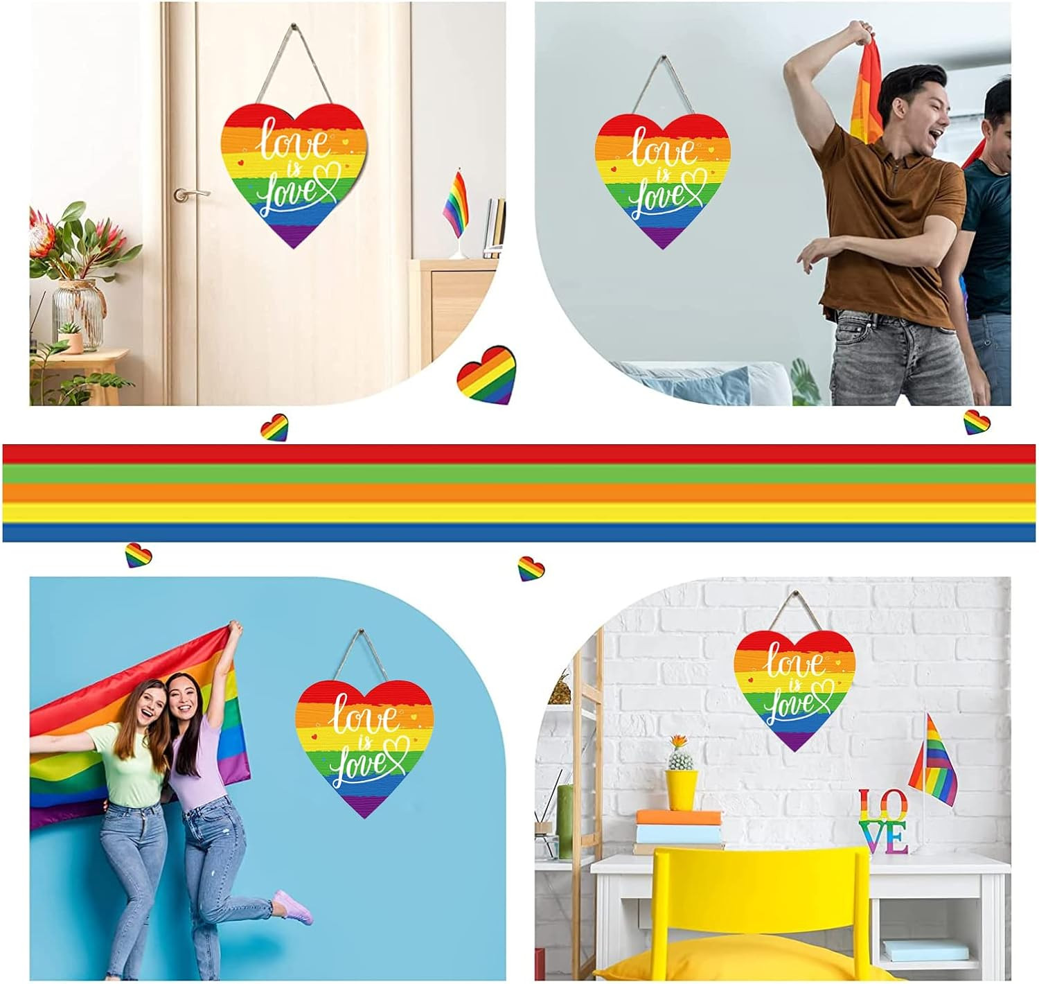 12×12 Pride Wooden Door Sign Rainbow Love Is Love Wall Decor Hanger
