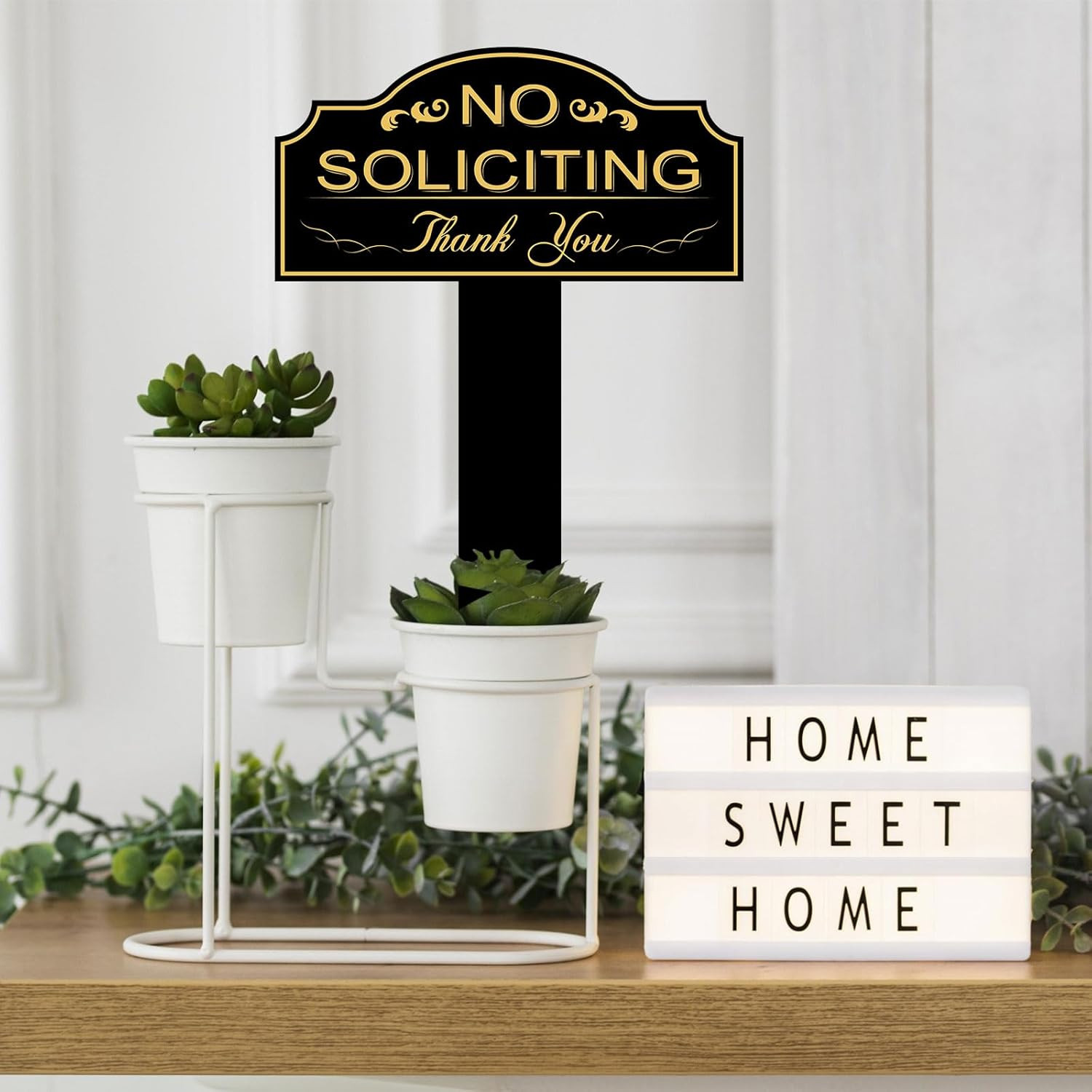 No Soliciting Sign for House with Stake 7 x 3.5 Inch Waterproof Resistant with 1