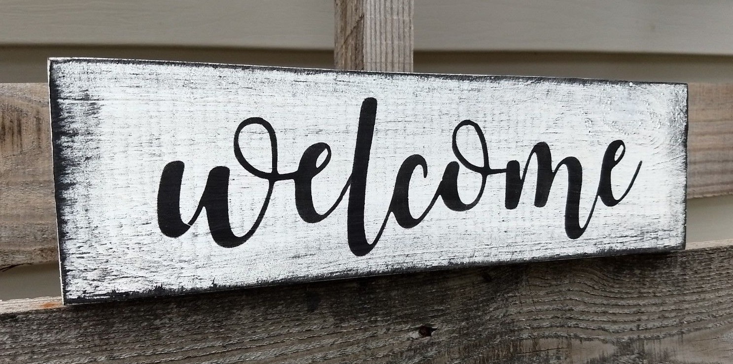 farmhouse sign WELCOME Kitchen wooden rustic porch entry small 12 inch