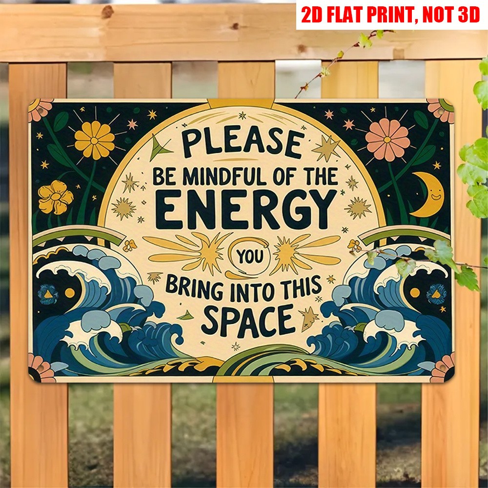 Positive Vibe Energy Metal Sign Boho Moon Floral Indoor Home Wall Decor Plaque