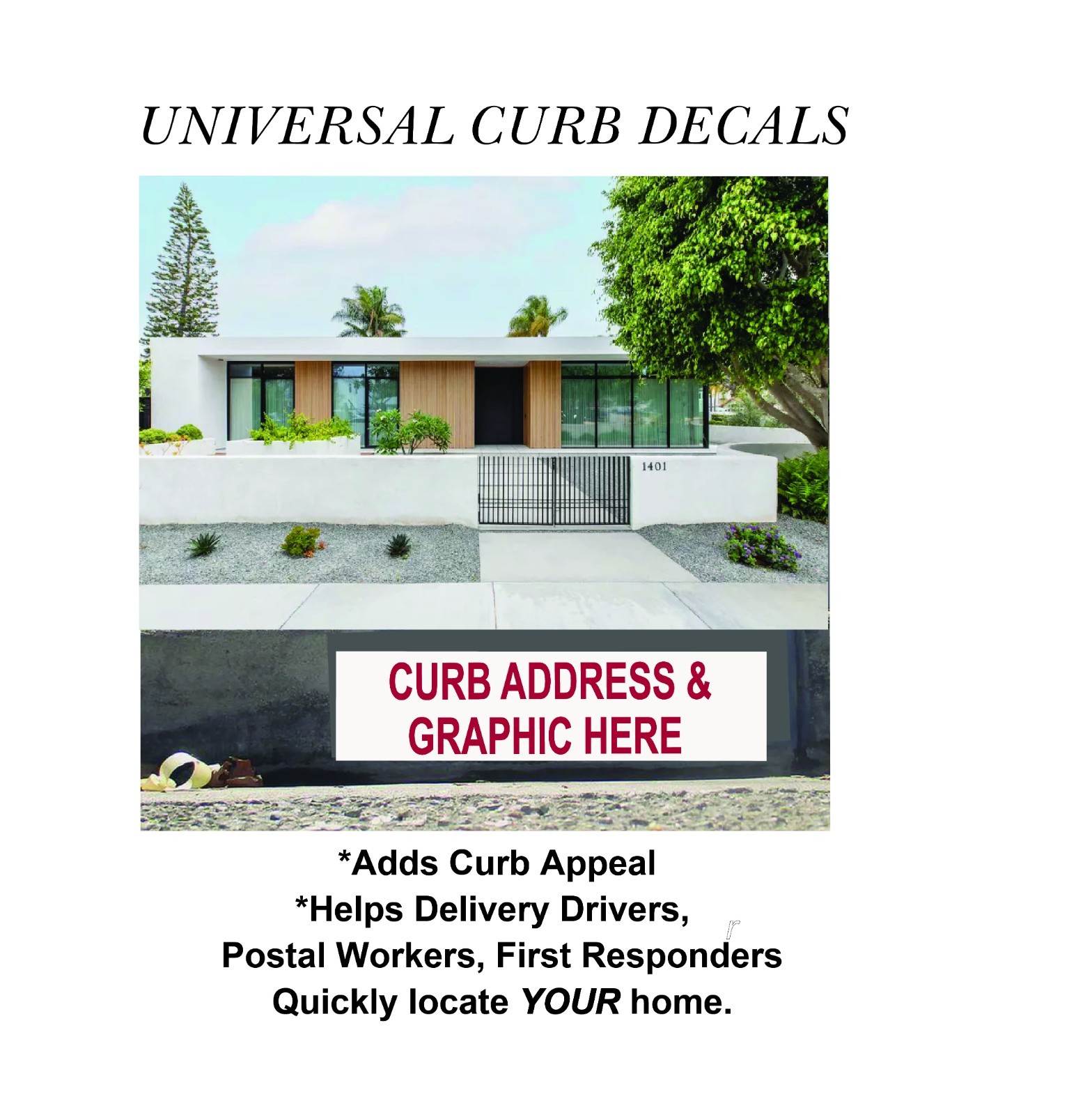 Custom Curb Address with Optional Graphic Self Adhesive Slip Resistant Vinyl