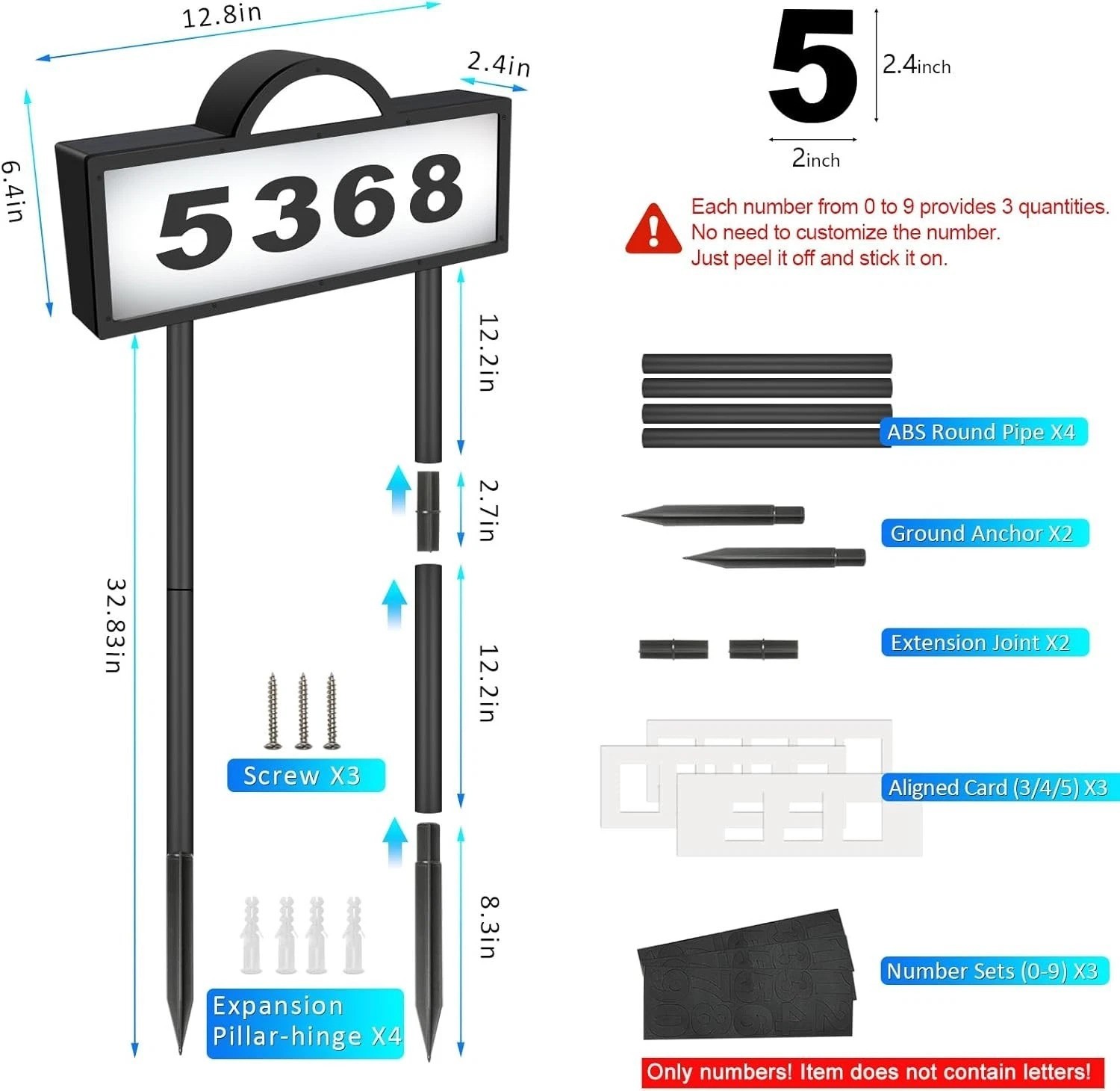 Solar Address Signs for Yard, Solar Powered Address Sign with Warm White & Co…