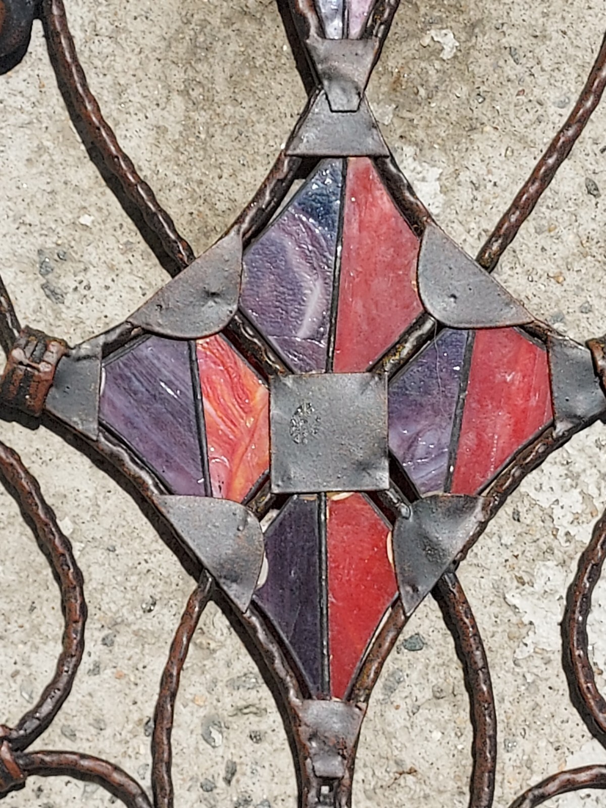 Wrought Iron Stained Glass Gothic Window Wall Hanging Plaque 26.5″ x 17.5″