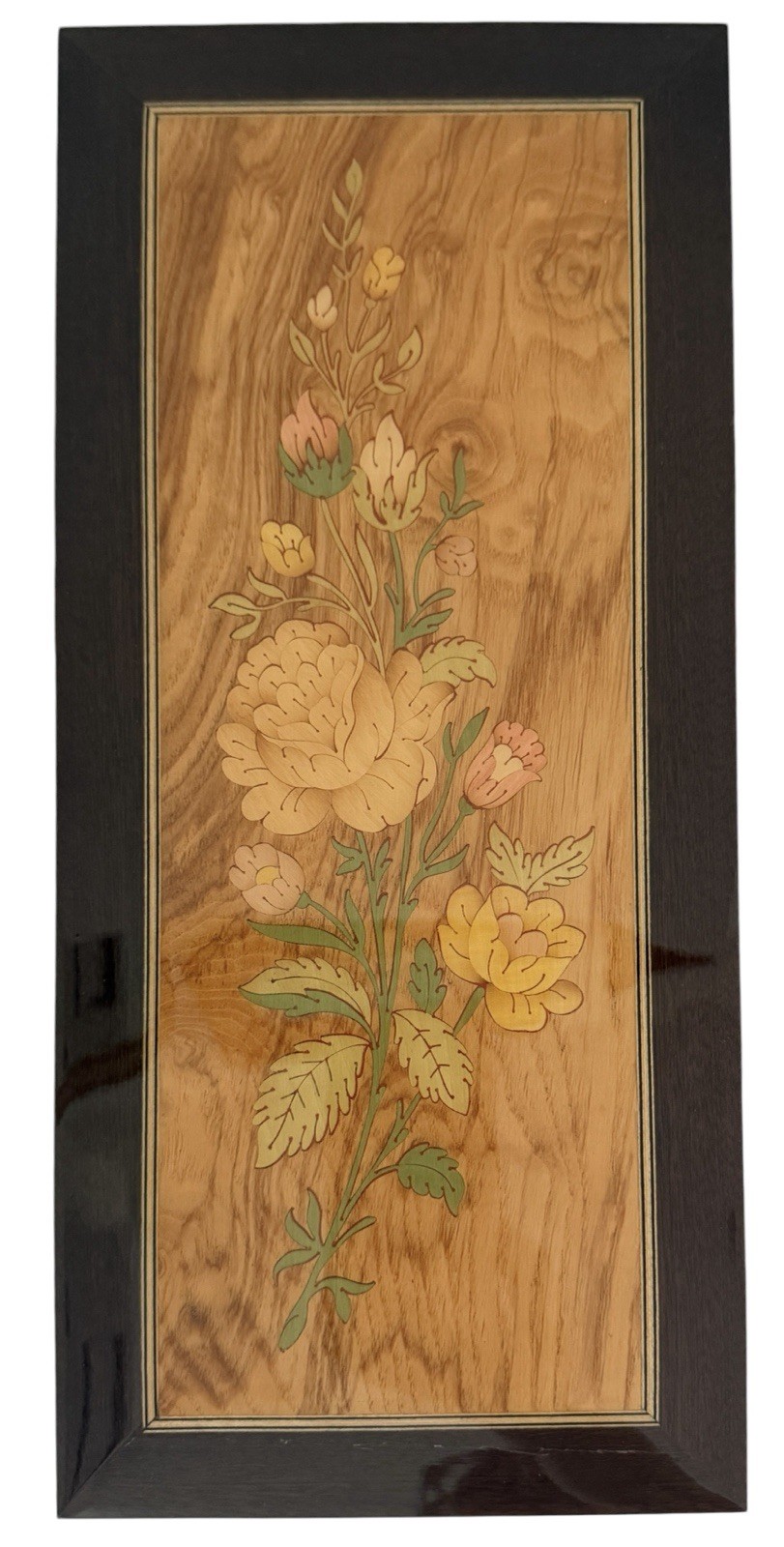 Vintage Italian Marquetry Wall Art Carved Wood Inlay Floral Violin Handcrafted