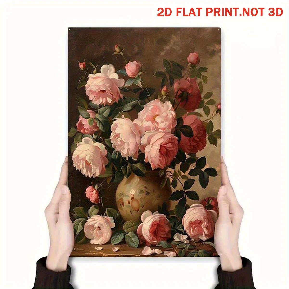 Vintage Pink Rose Bouquet Metal Sign Classic Floral Still Life Home Decoration