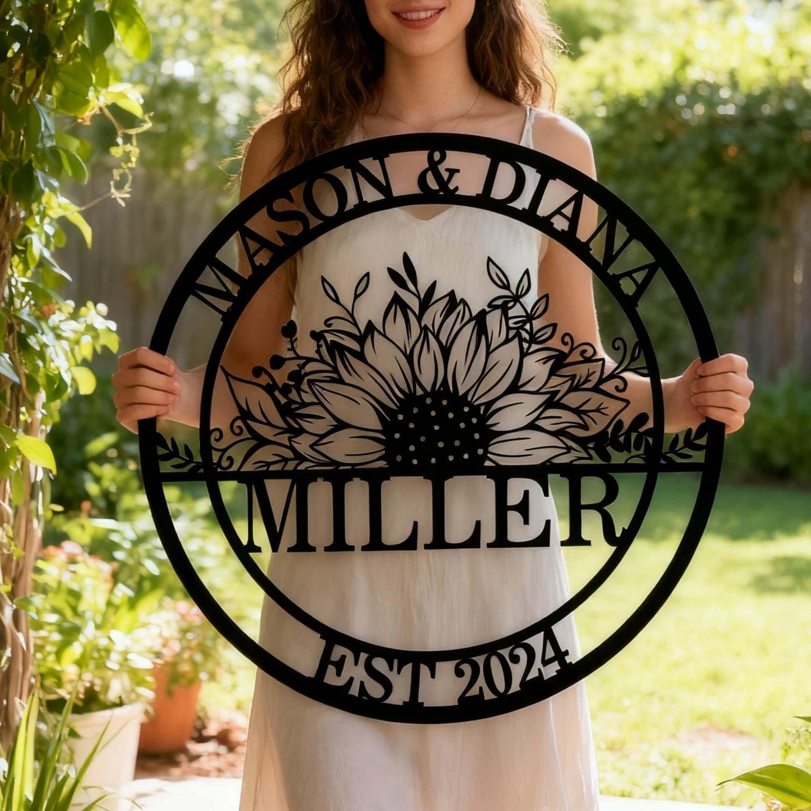 Personalized Family Name Metal Sign, Sunflower Wall Decor Gift