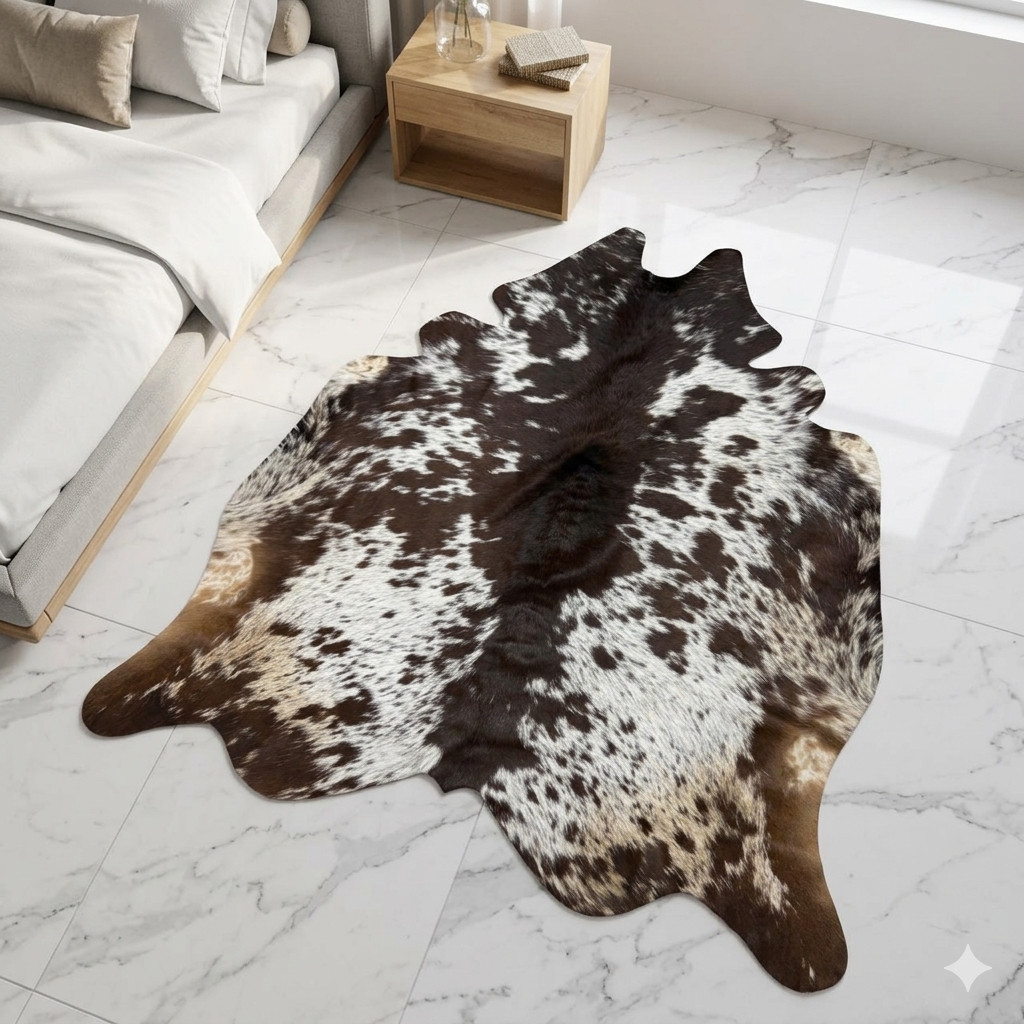 Rustic Farmhouse Cowhide Rug | Natural Premium Leather Living Room Decor