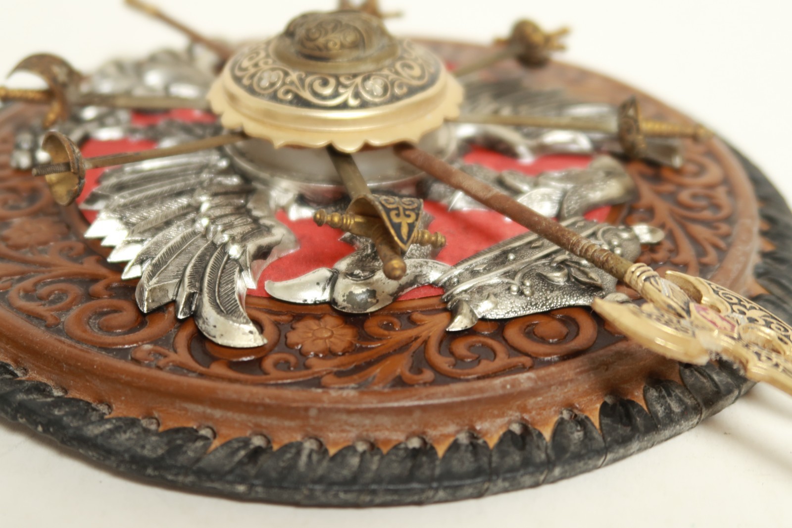 Nordic Wall Art with Mini Swords Leather Material Russian Poland Eagles Ornate