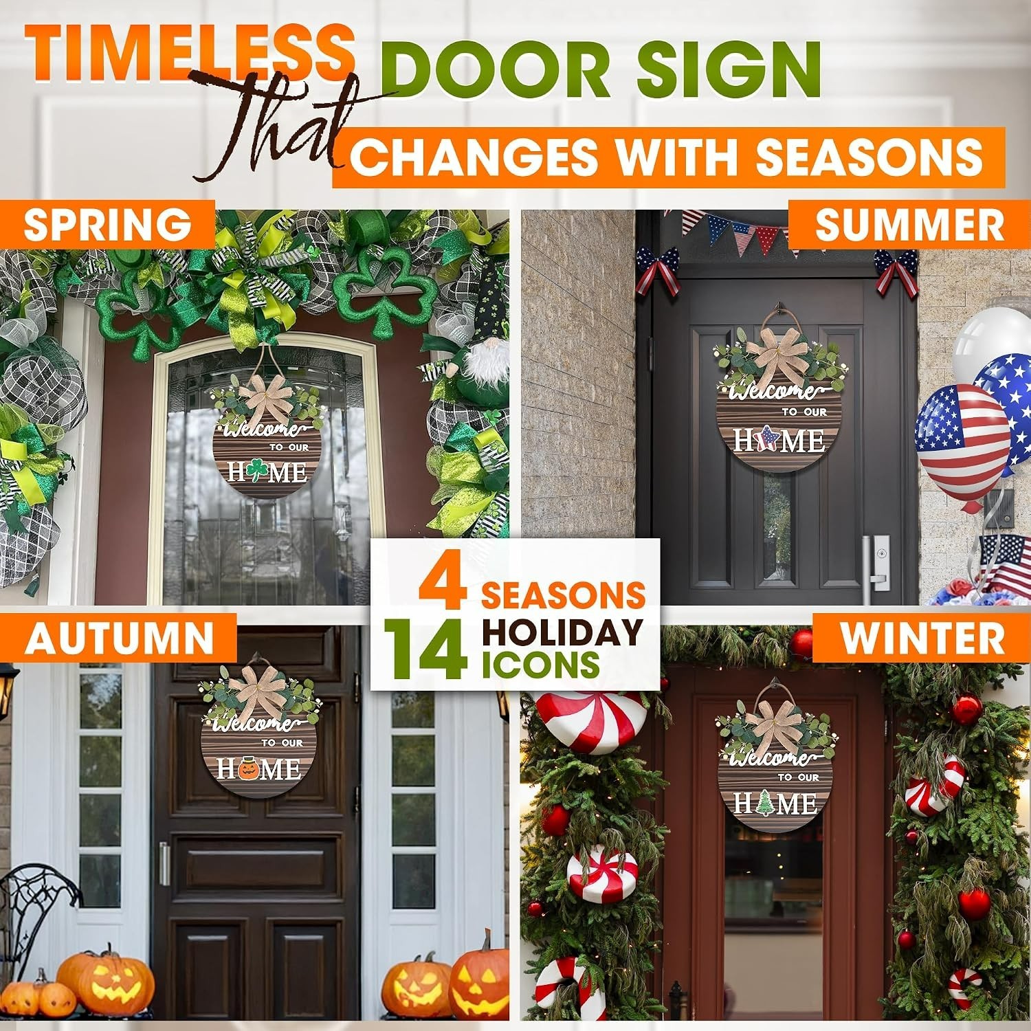 Durable Welcome Sign – Rustic Fir Wood & 14 Magnetic Icons for Indoor/Outdoor
