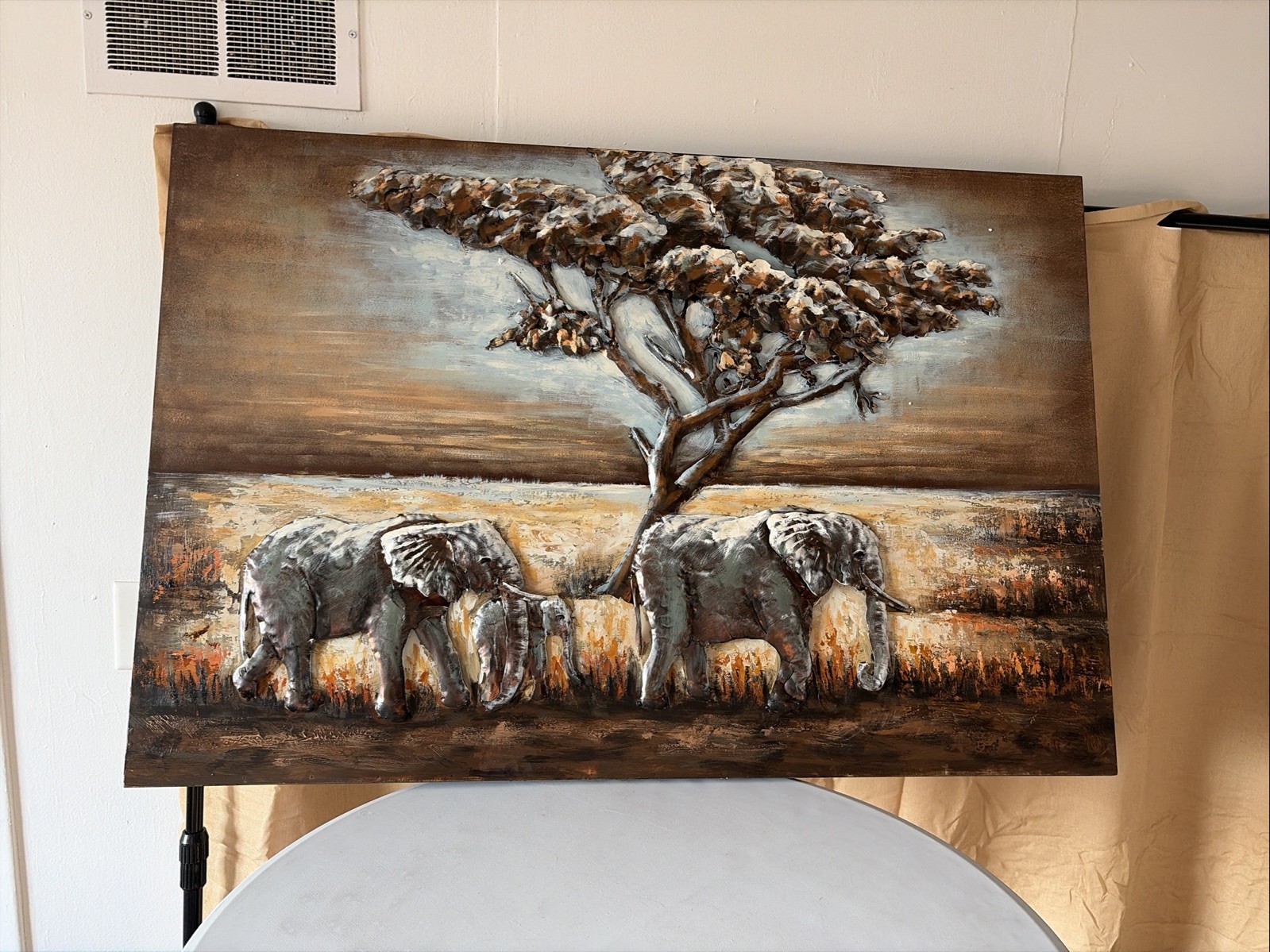 Elephants Metal Wall Art,Hand Painted Mixed Media Iron Wall Sculpture,3D Wall…