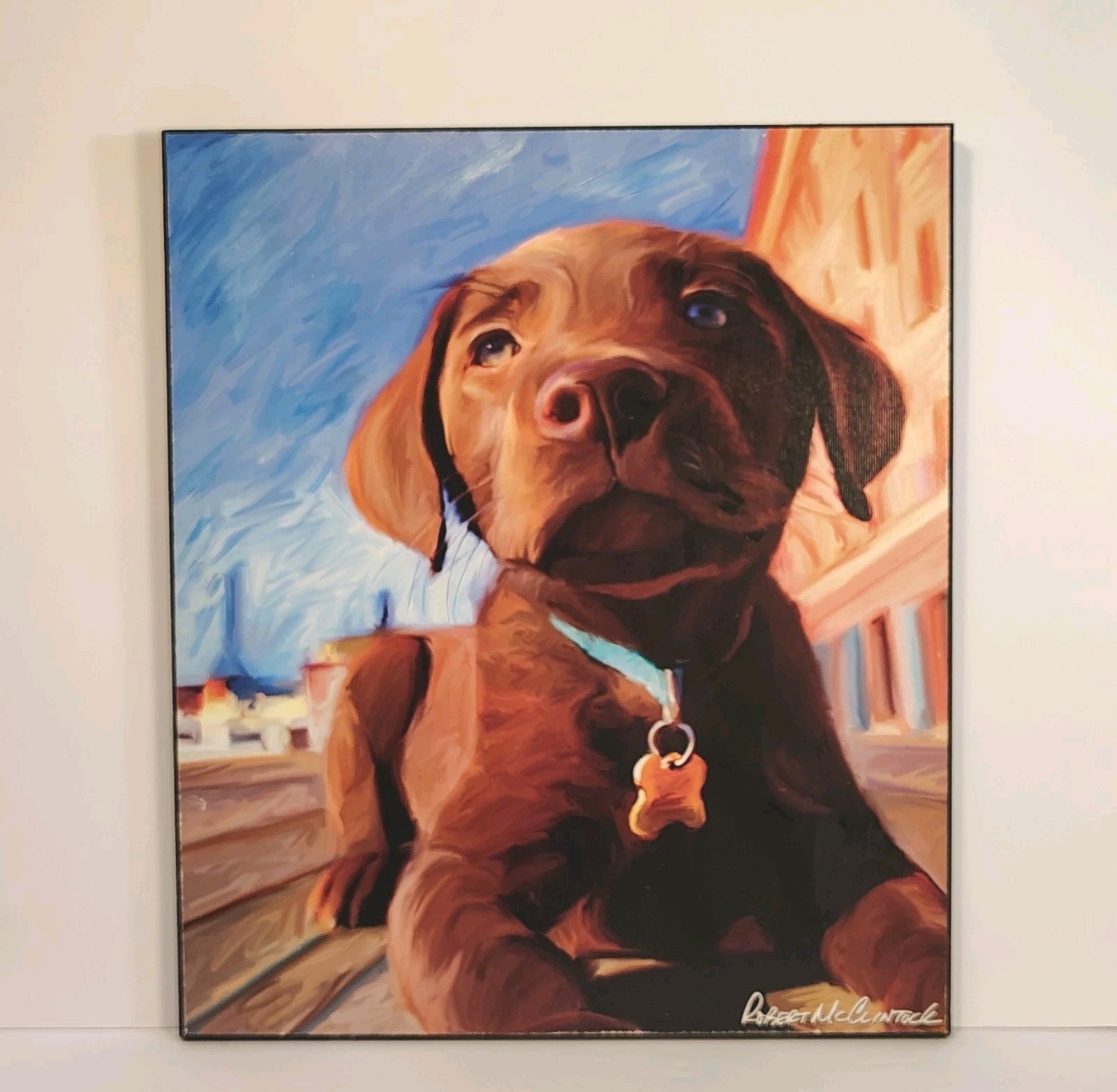 Chocolate Lab Dog Puppy Print Wall Art Plaque Robert McClintock 12″x 14″
