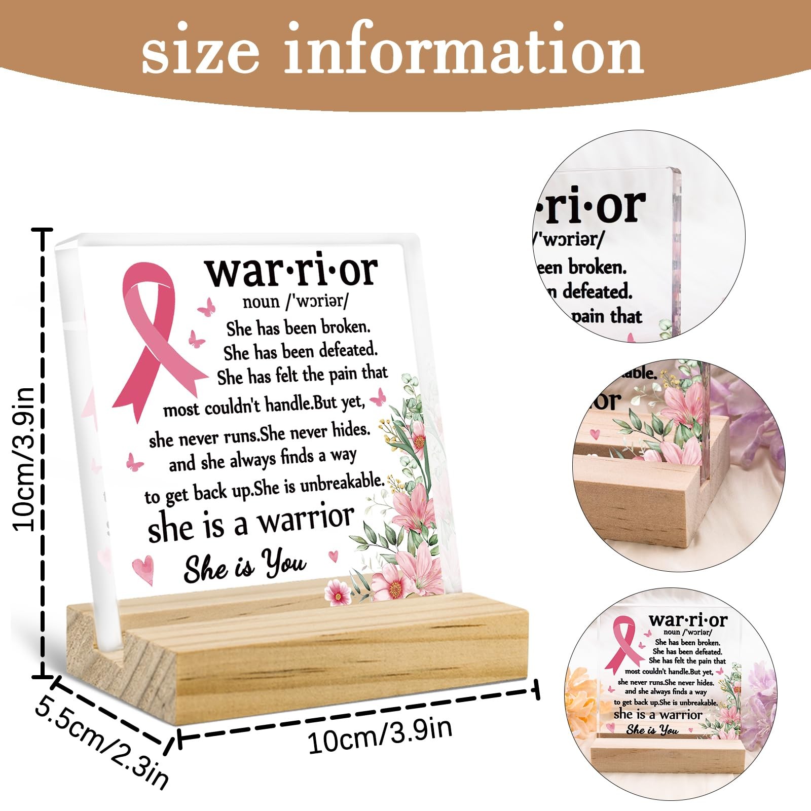 Breast Cancer Care Gifts For Women Inspirational Decor 4 inches, pink