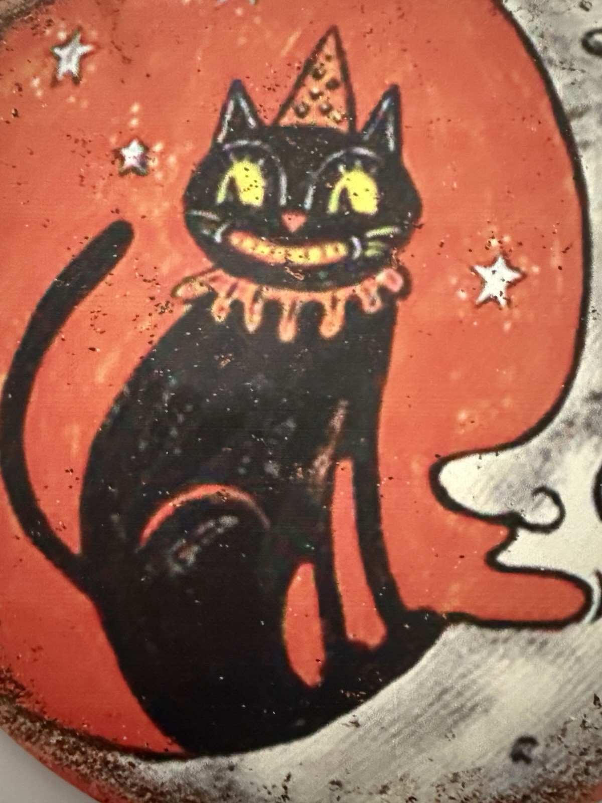 Halloween Vintage Look Wall Art Moon and Whimsical Black Cat Wooden Sign