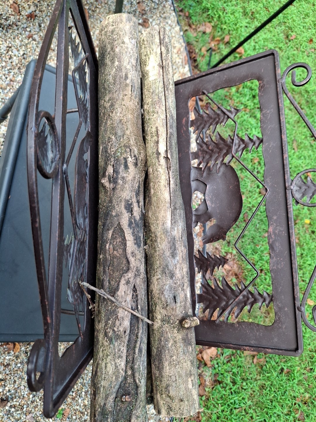 Firewood Carrier Holder Magazine Metal Silhouette Cut Out Bear Trees Cabin Woods