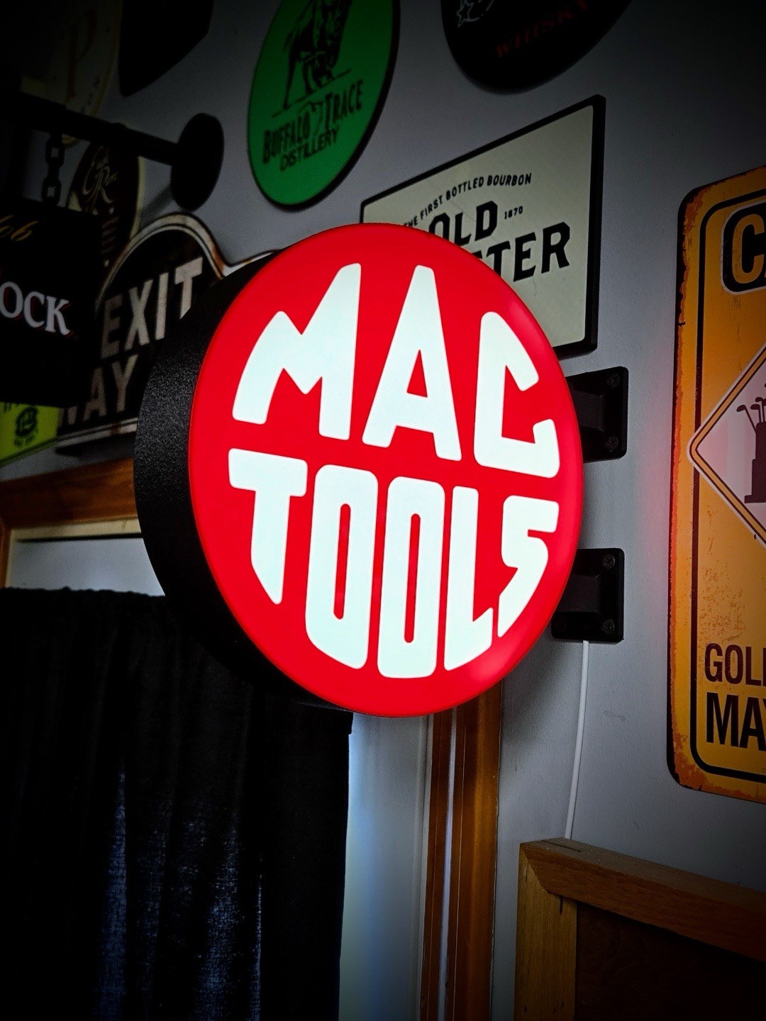 9” Mac Tools Double-Sided LED Garage Sign with Wall Mount Arm