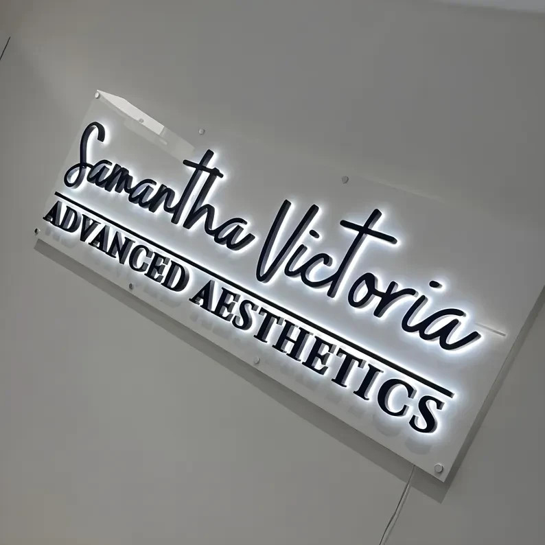 Custom 3D LED Backlit Metal Business Logo Sign Salon Restaurant Office