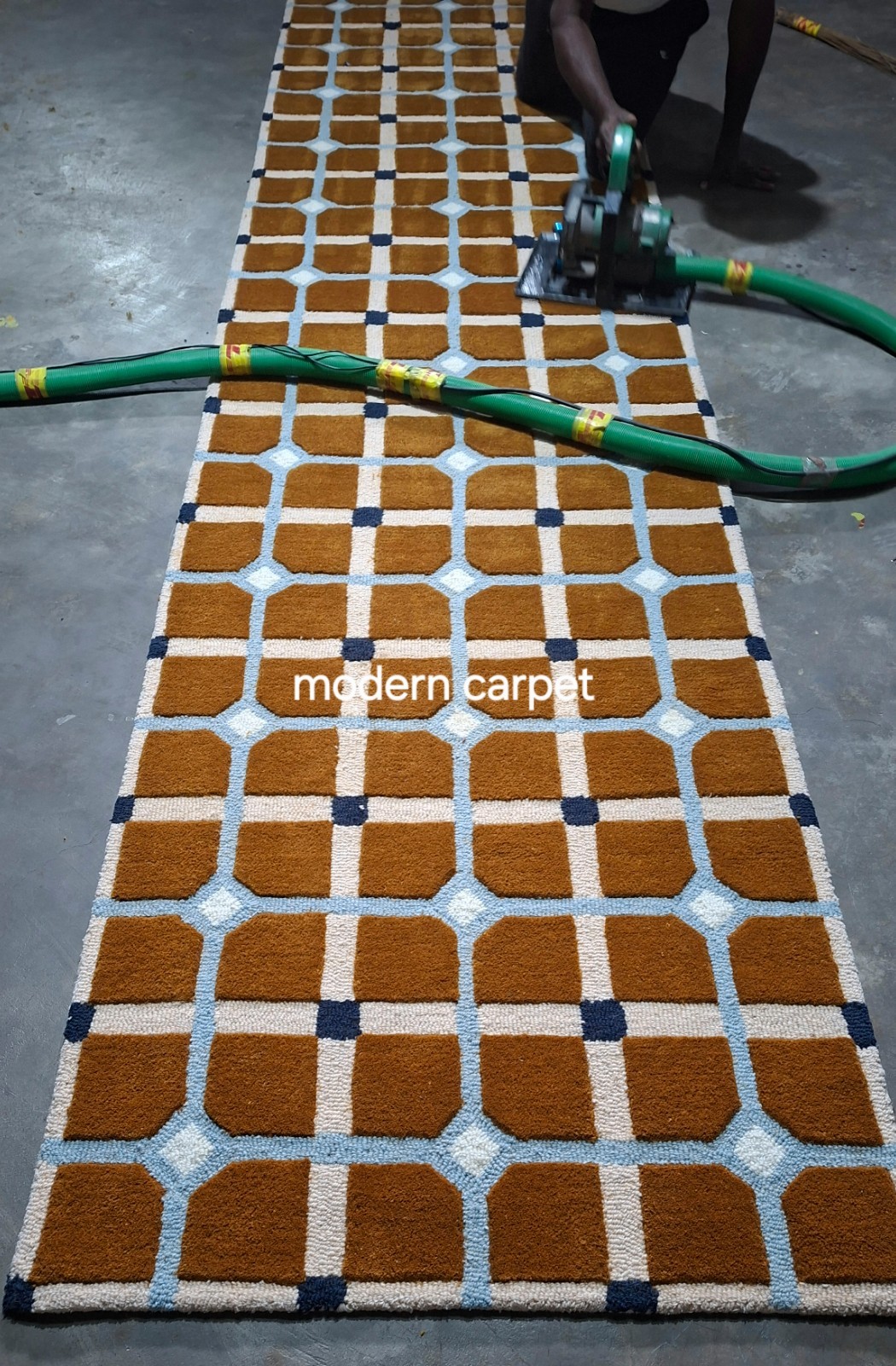 Mid Century Modern Geometric Area Rug Brown Blue Lattice Carpet Living Room 8×10