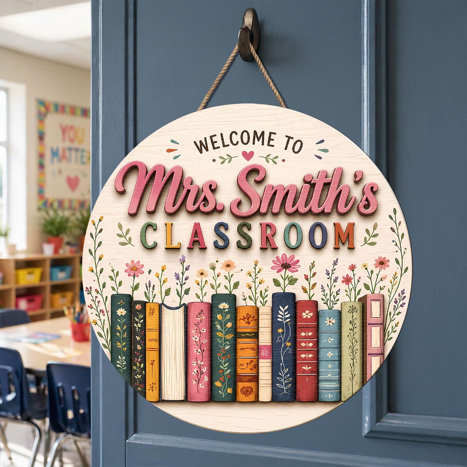 Personalized Teacher Door Sign, Custom Name Classroom Hanger Appreciation Gift