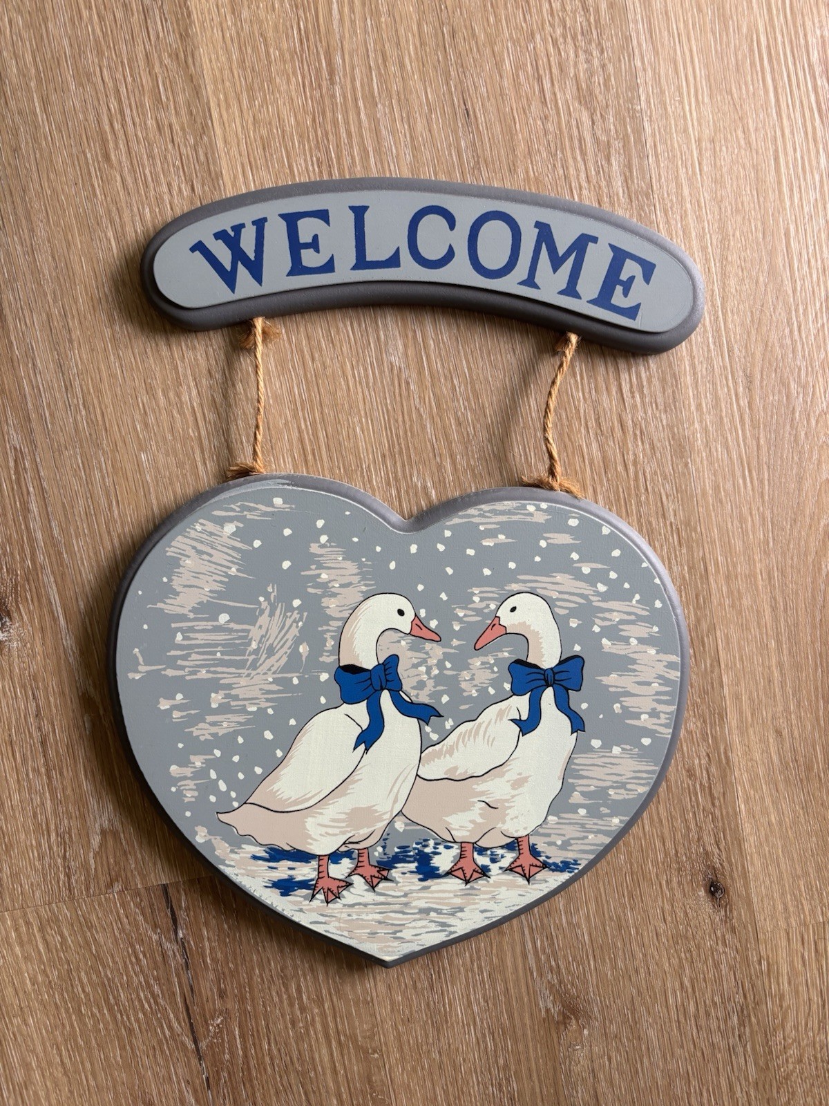 Vintage goose decor Heart Hanging Sign w/ Ducks & Geese, Painted Wood