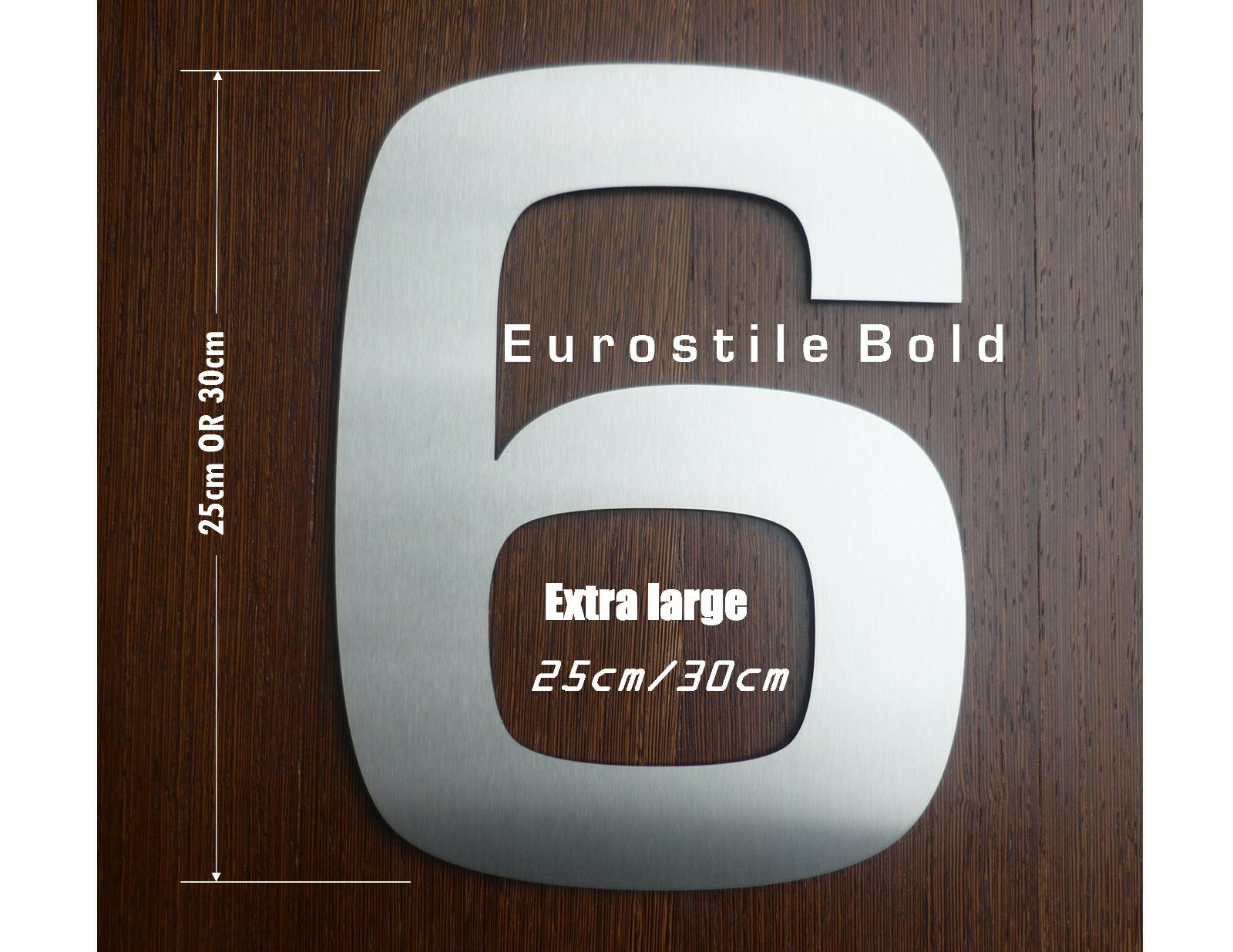 Extra Large 25cm / 30cm Contemporary Stainless Steel House Number