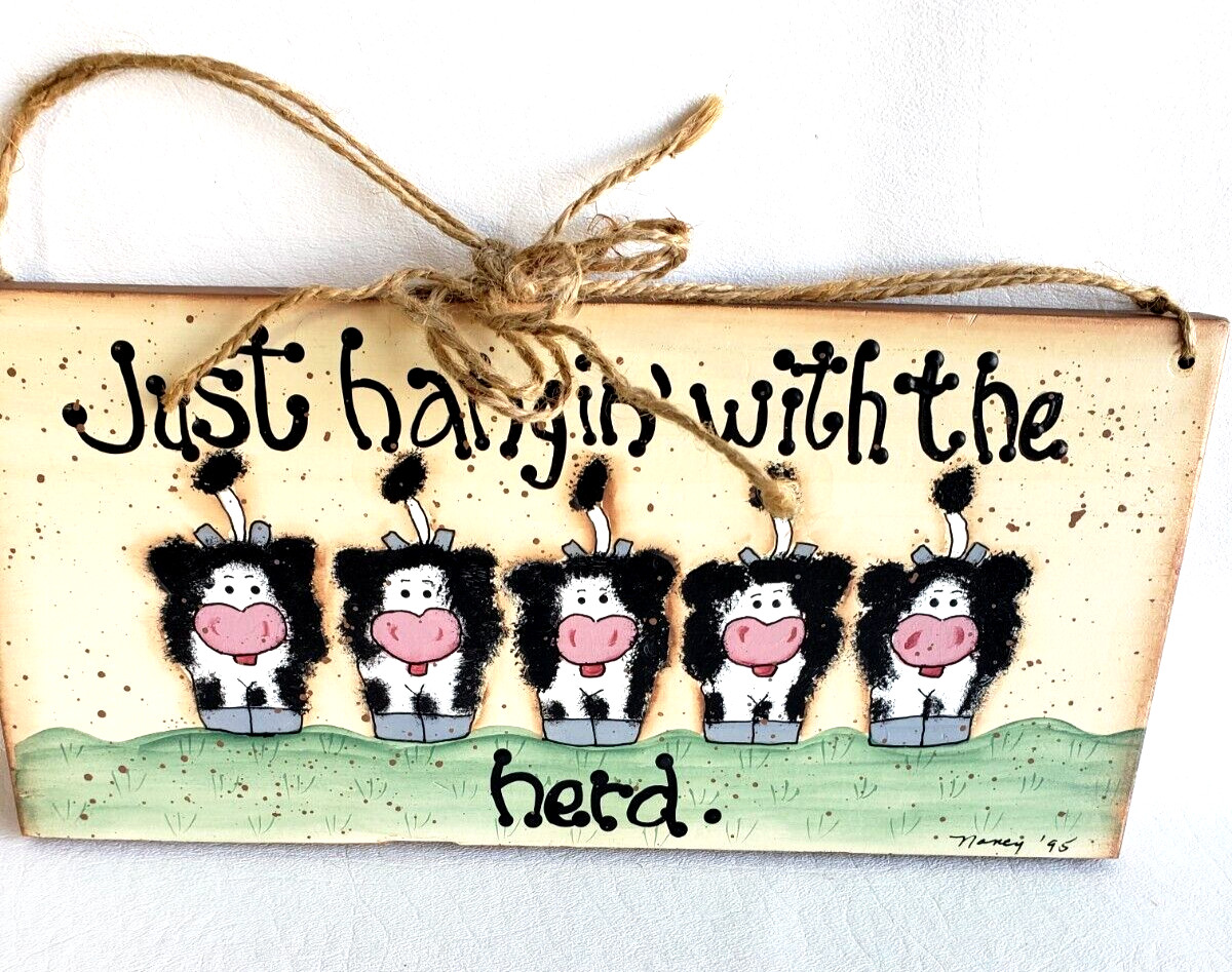 Cow Wall Decor Rustic Wood Plaque Just Hangin’ With The Herd Farmhouse Sign Gift
