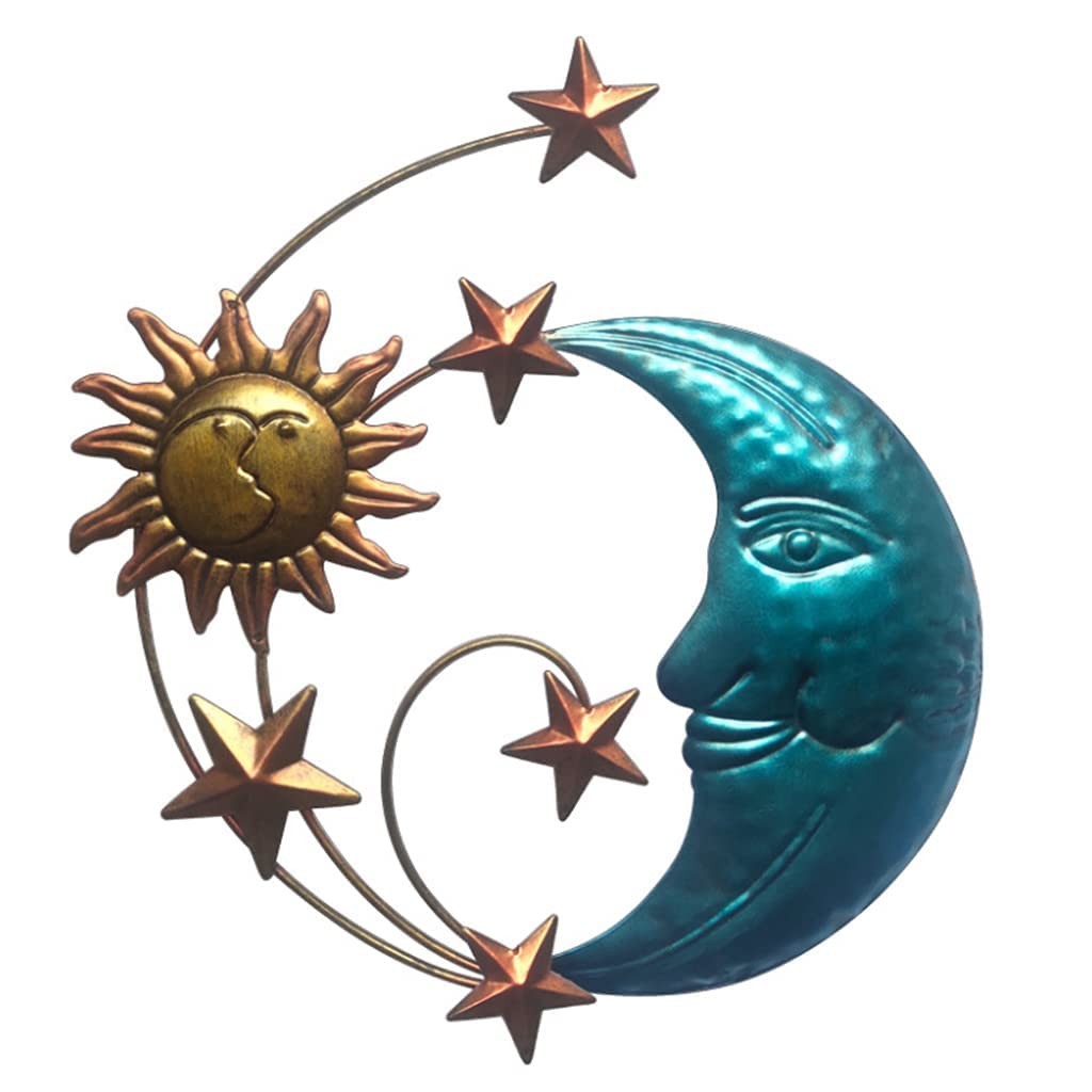 12.6in Sun Moon Wall Decor – Outdoor Metal Wall Art, Indoor Hanging, Garden O…