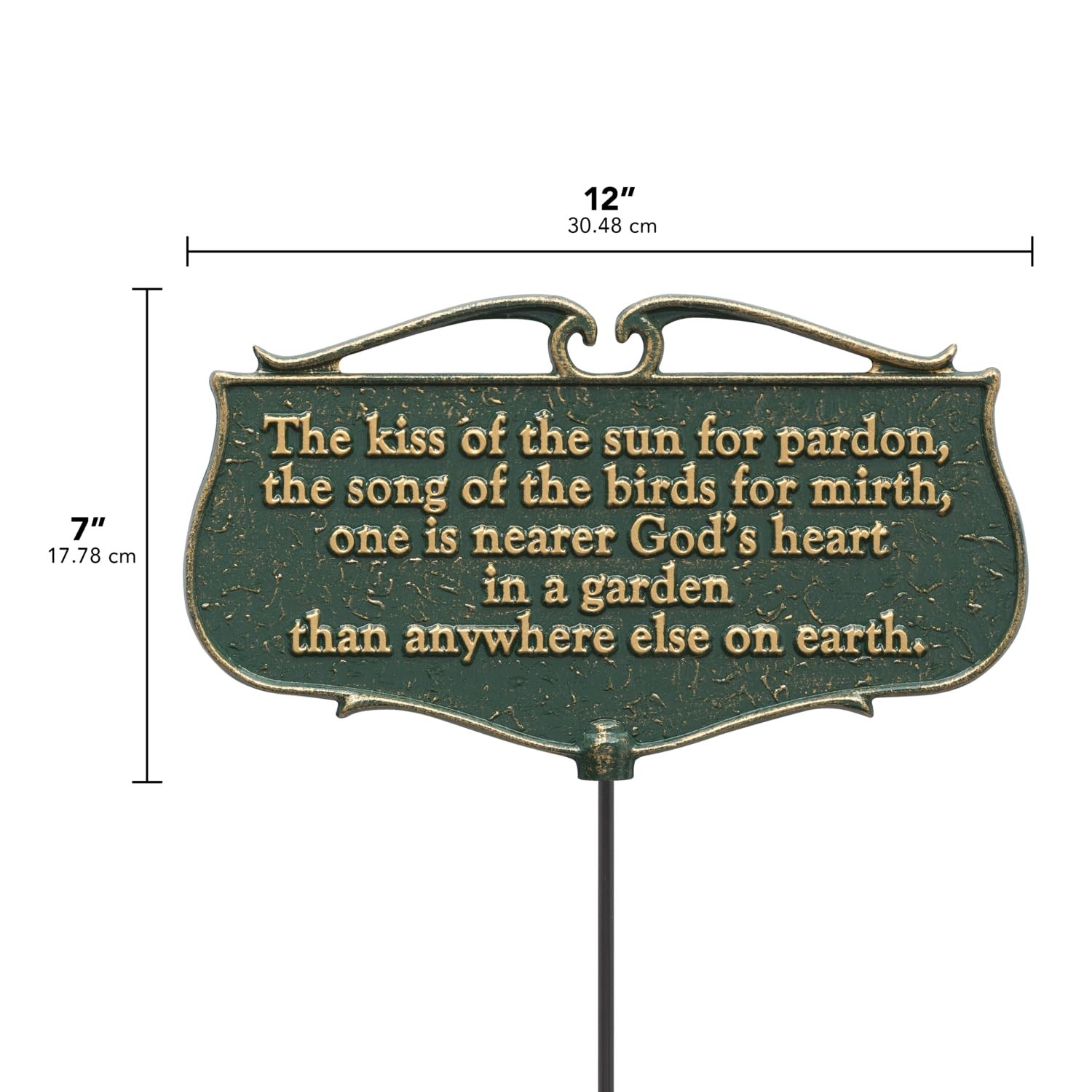 Garden Poem Sign “Kiss of The Sun” Green/Gold Aluminum