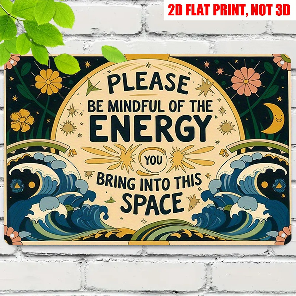 Positive Vibe Energy Metal Sign Boho Moon Floral Indoor Home Wall Decor Plaque
