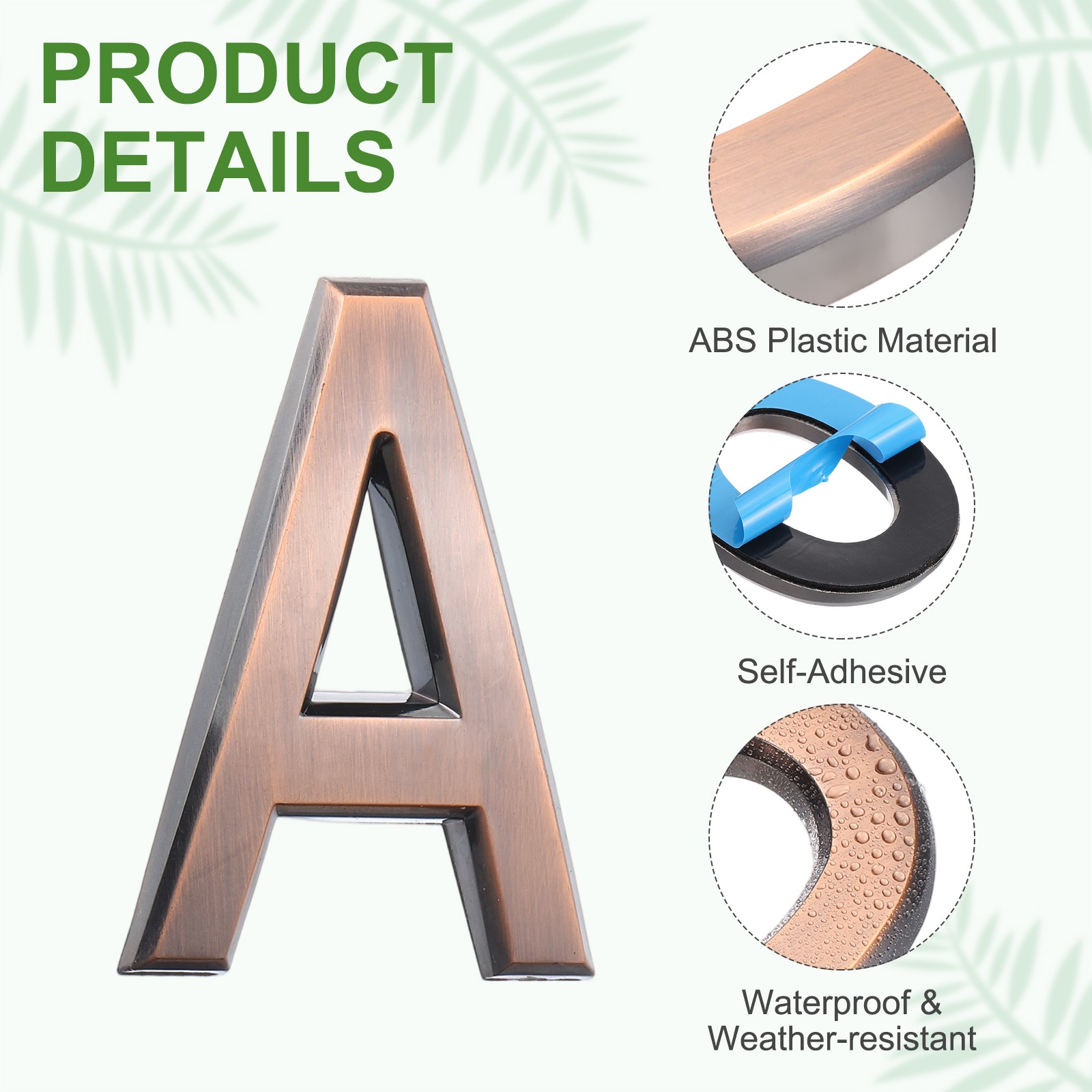 2Pcs 2.8″ House Letters Adhesive Mailbox Door Letter Stickers (Bronze Letter A)