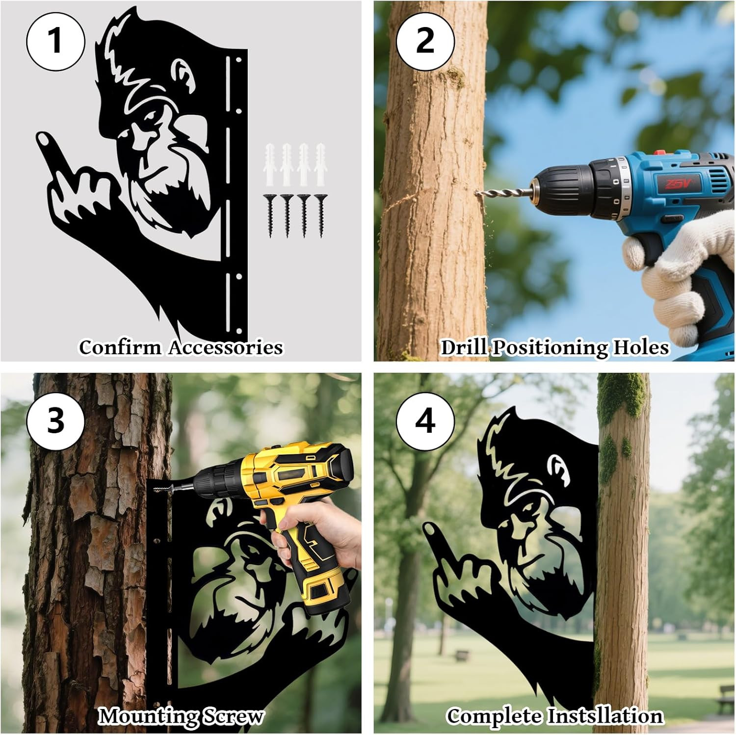 Peek a Boo Bigfoot Metal Signs15 X 11.6 Inch Sasquatch Black