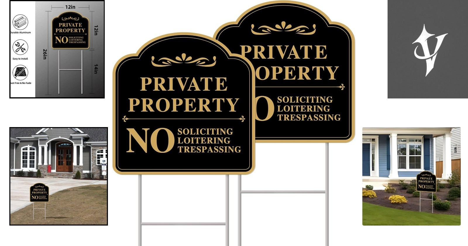 2-Piece 12″x12″ No Trespassing Signs – High-Definition UV Print with H-Stakes