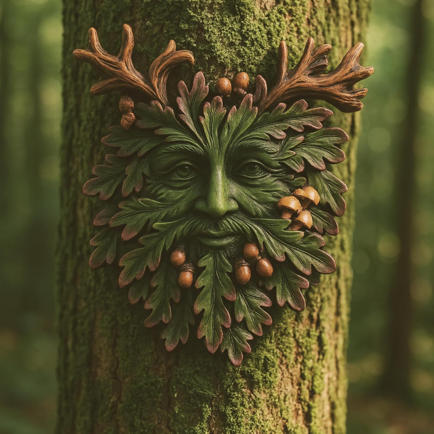 Green Man Wall Plaque – Celtic Tree Spirit Resin Sculpture for Home or Garden Dé