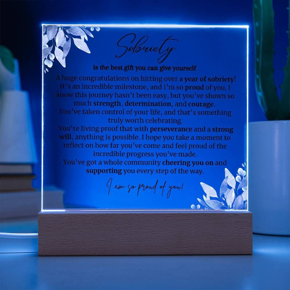 one year sobriety LED acrylic Plaque Gift for staying sober congratulations gift
